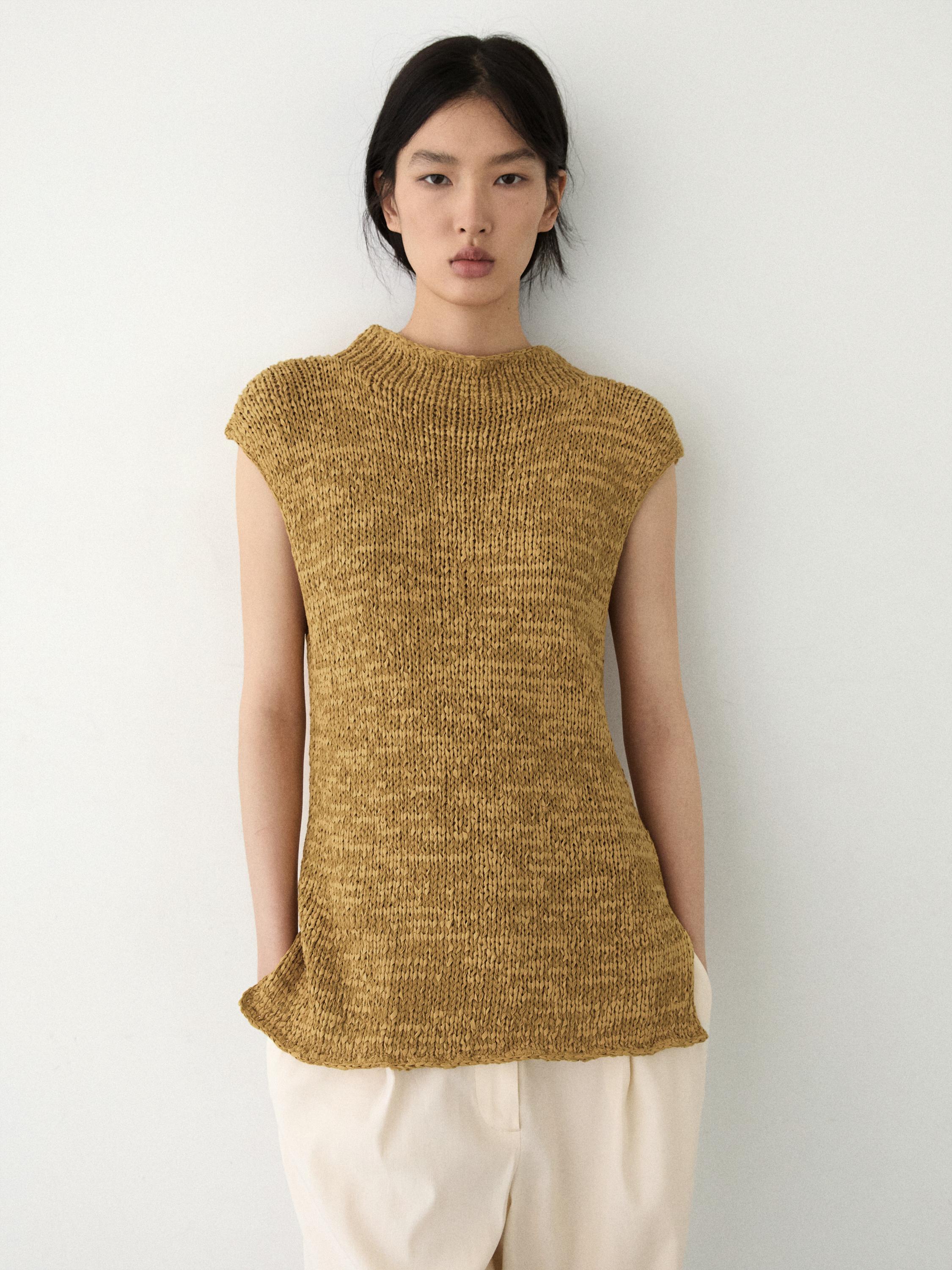 Cotton blend knit top — Curry