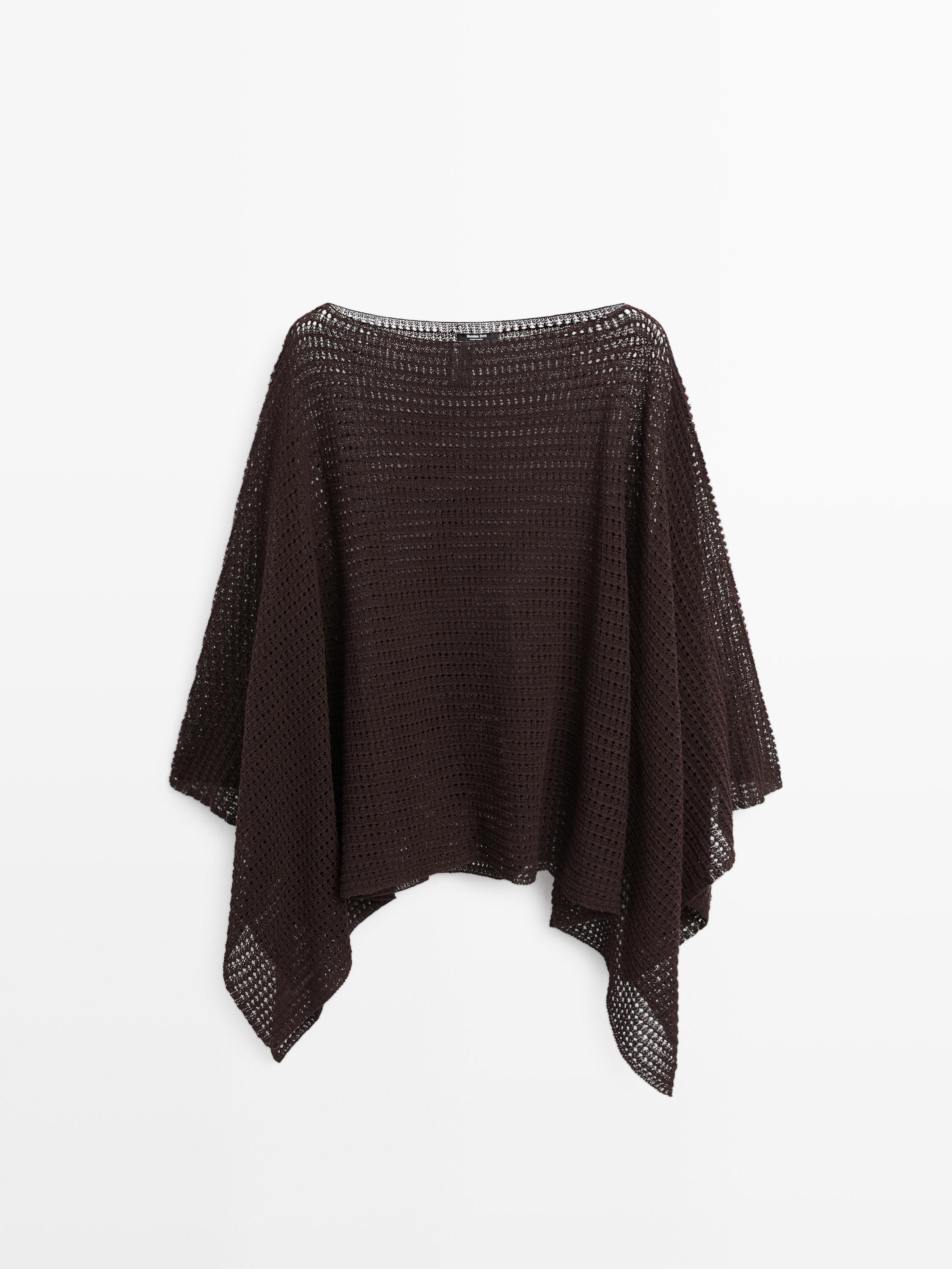 Cotton blend openwork detail cape