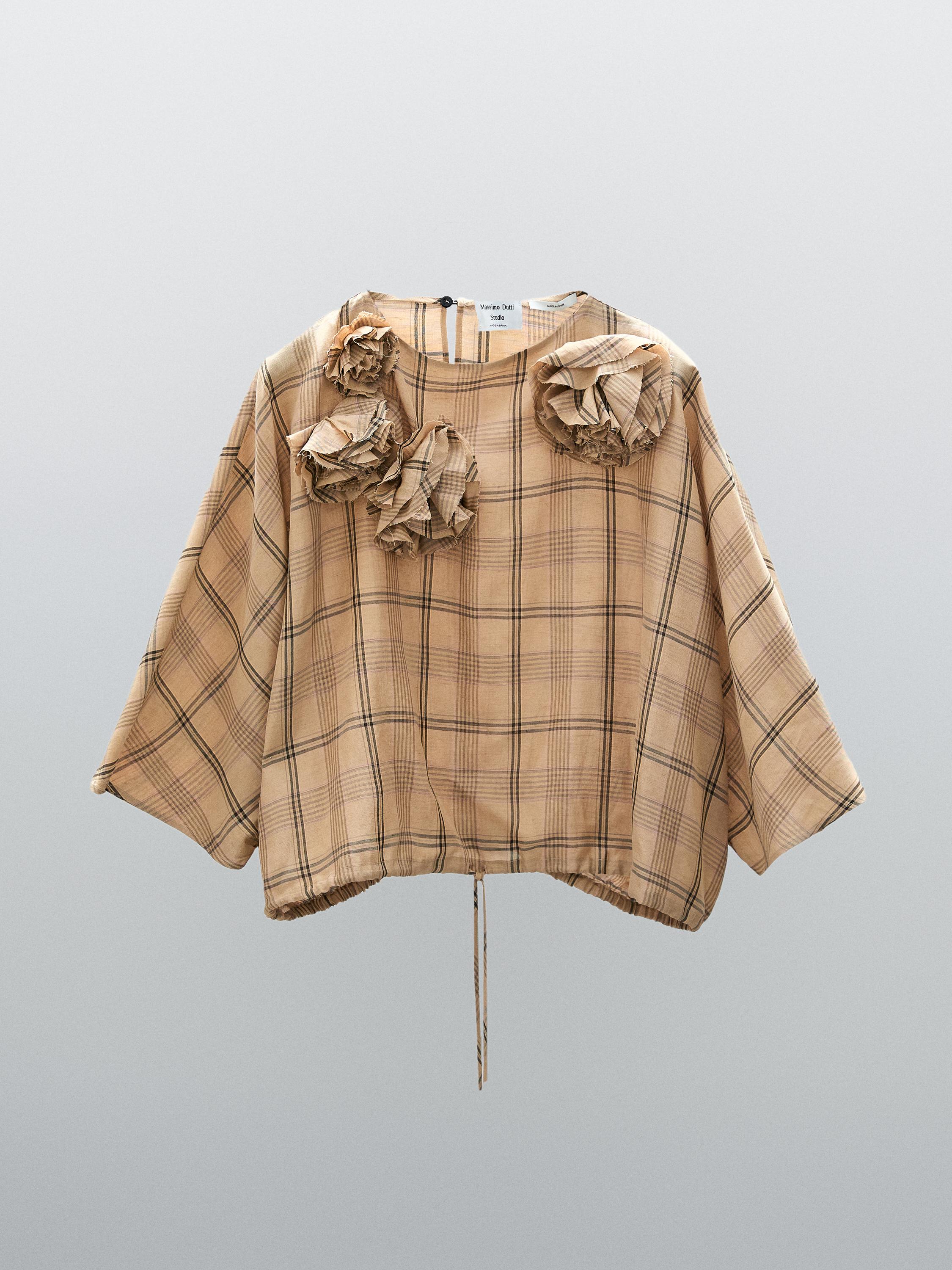 Blouse with floral and check print - STUDIO