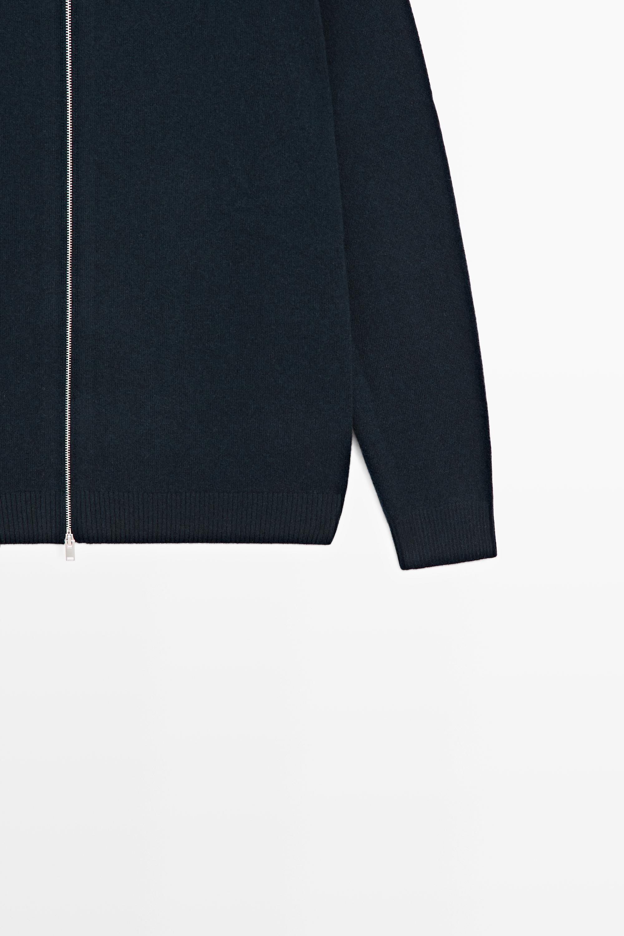 100% cashmere hooded knit cardigan — NAVY BLUE
