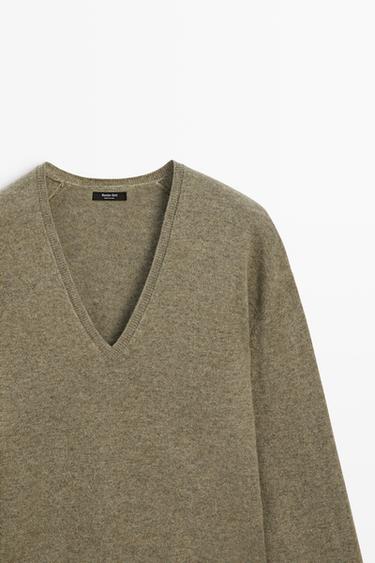 Wool blend knit V-neck sweater — GREEN MARL 4