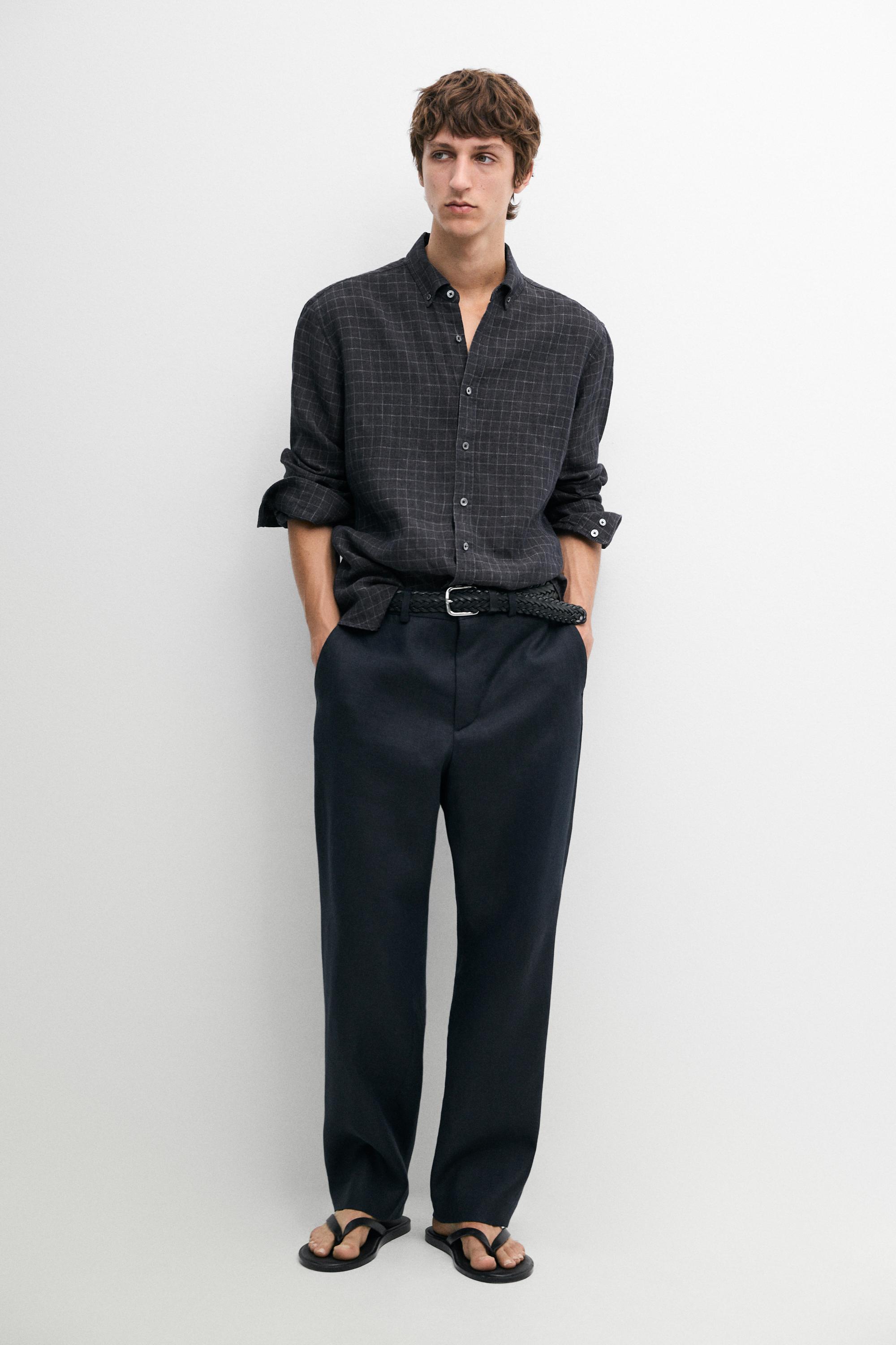 100% linen regular fit check shirt — LEAD