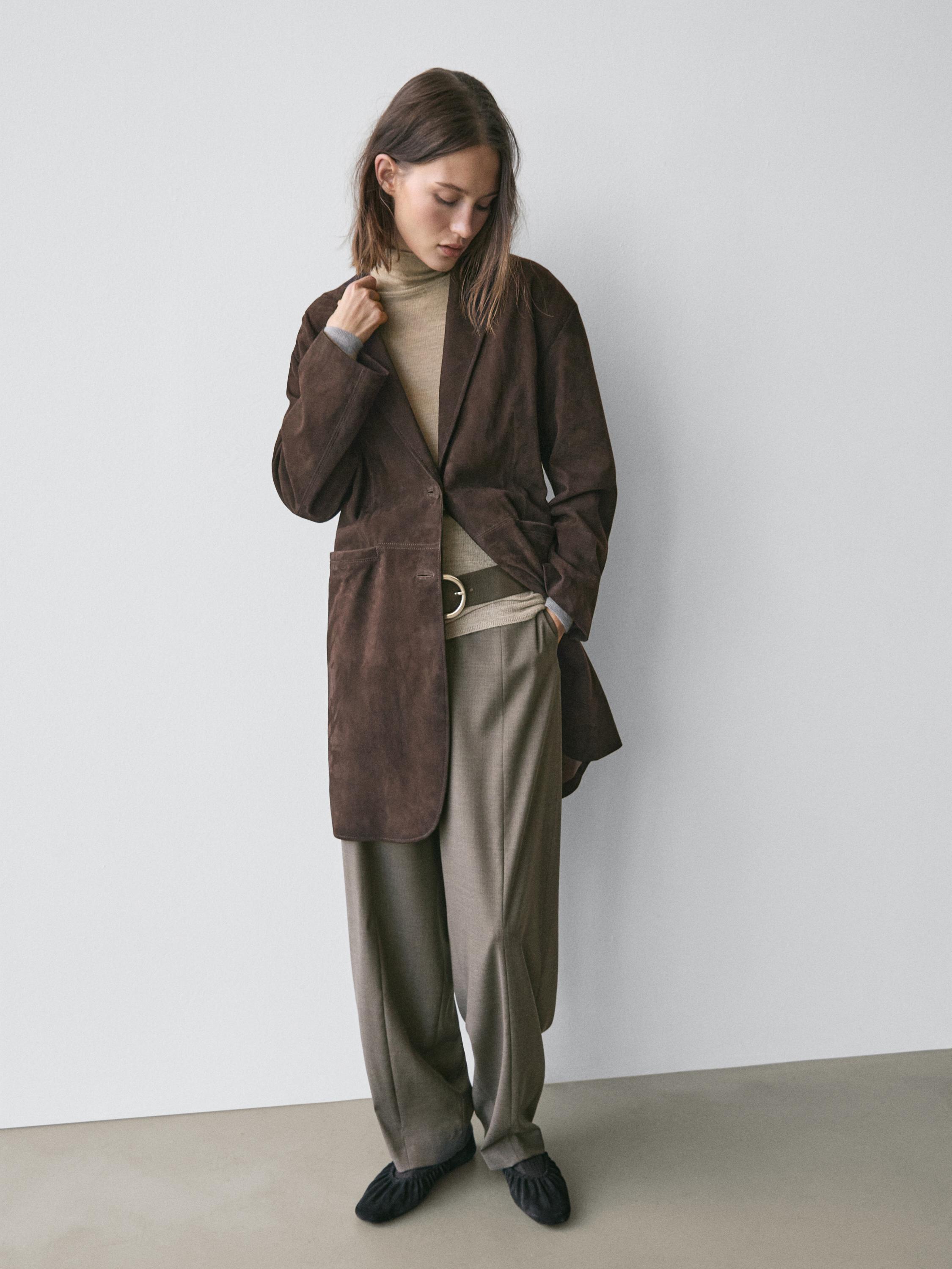 Long suede leather coat — BROWN