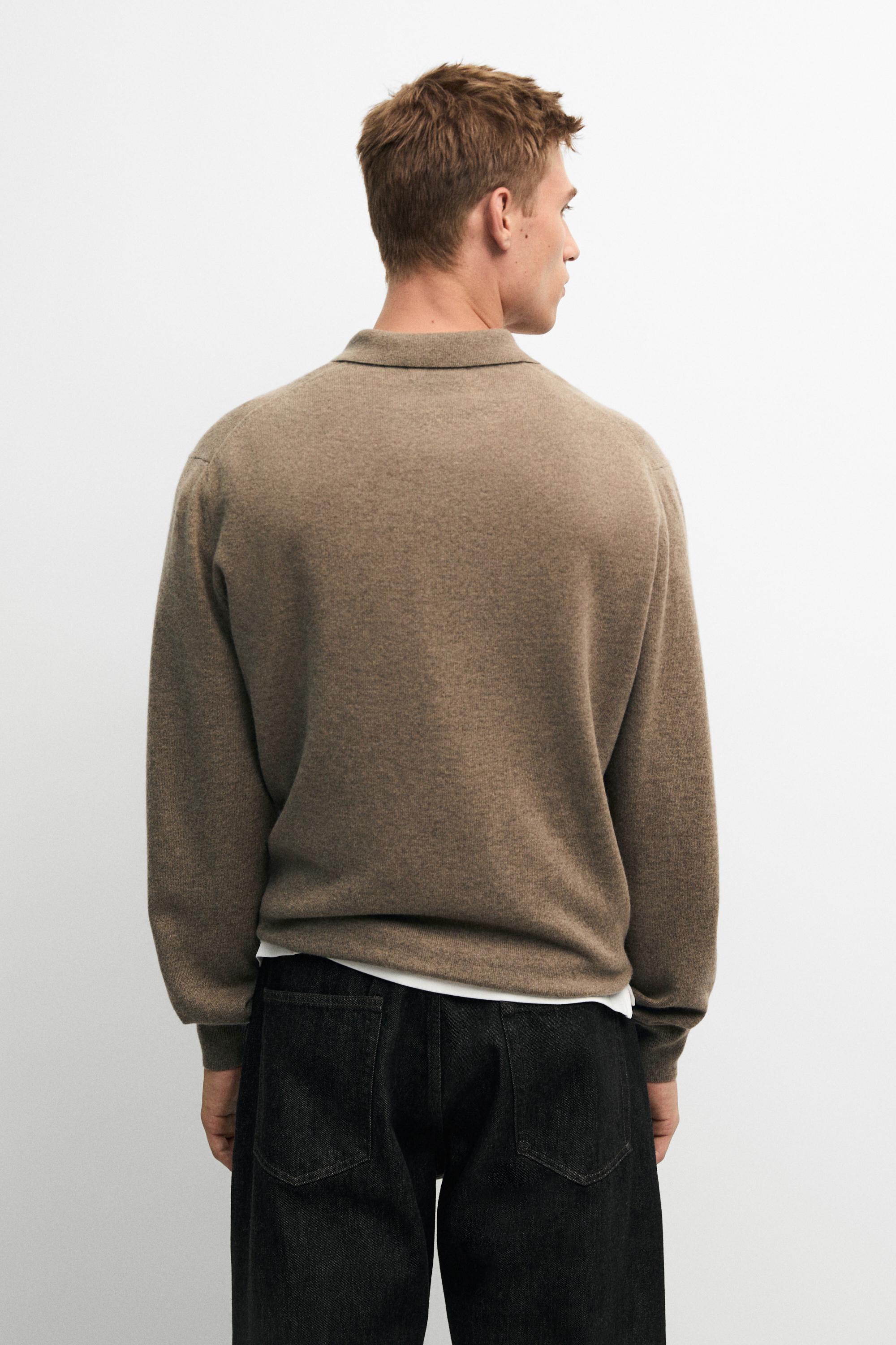 Wool blend knit polo sweater — KHAKI