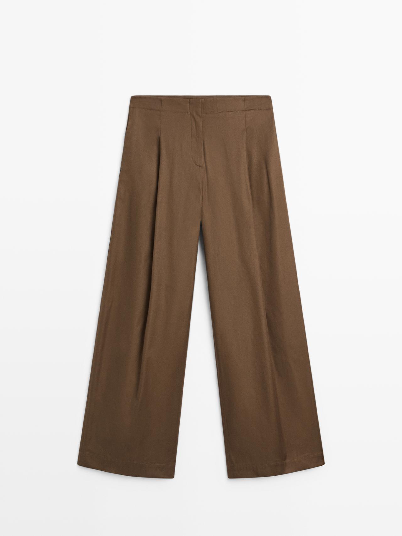 Massimo Dutti - Dame - Højtaljede Bukser Med Brede Ben - Sennepsfarvet - 38