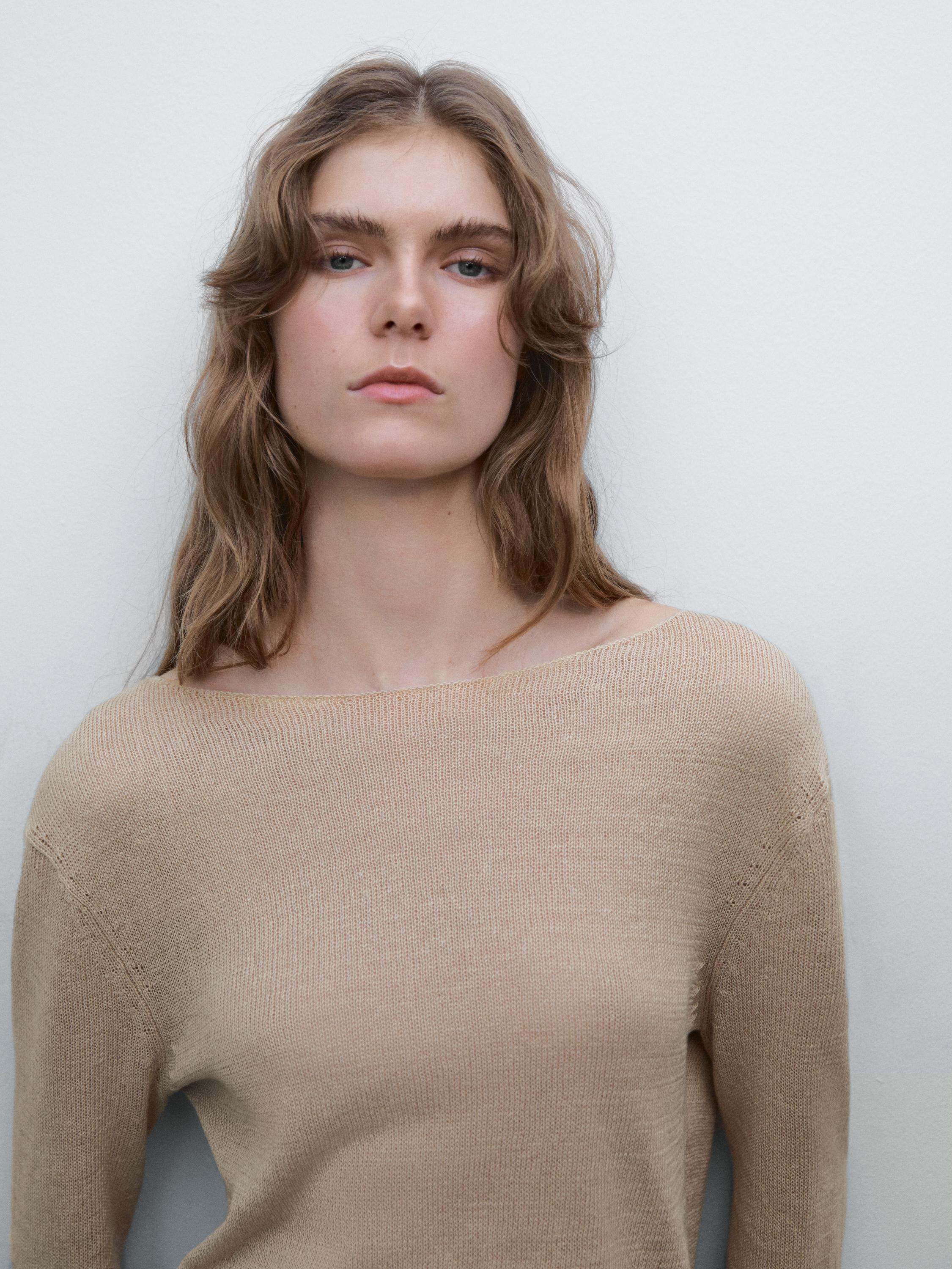 Pull en maille ajourée de lin mélangé