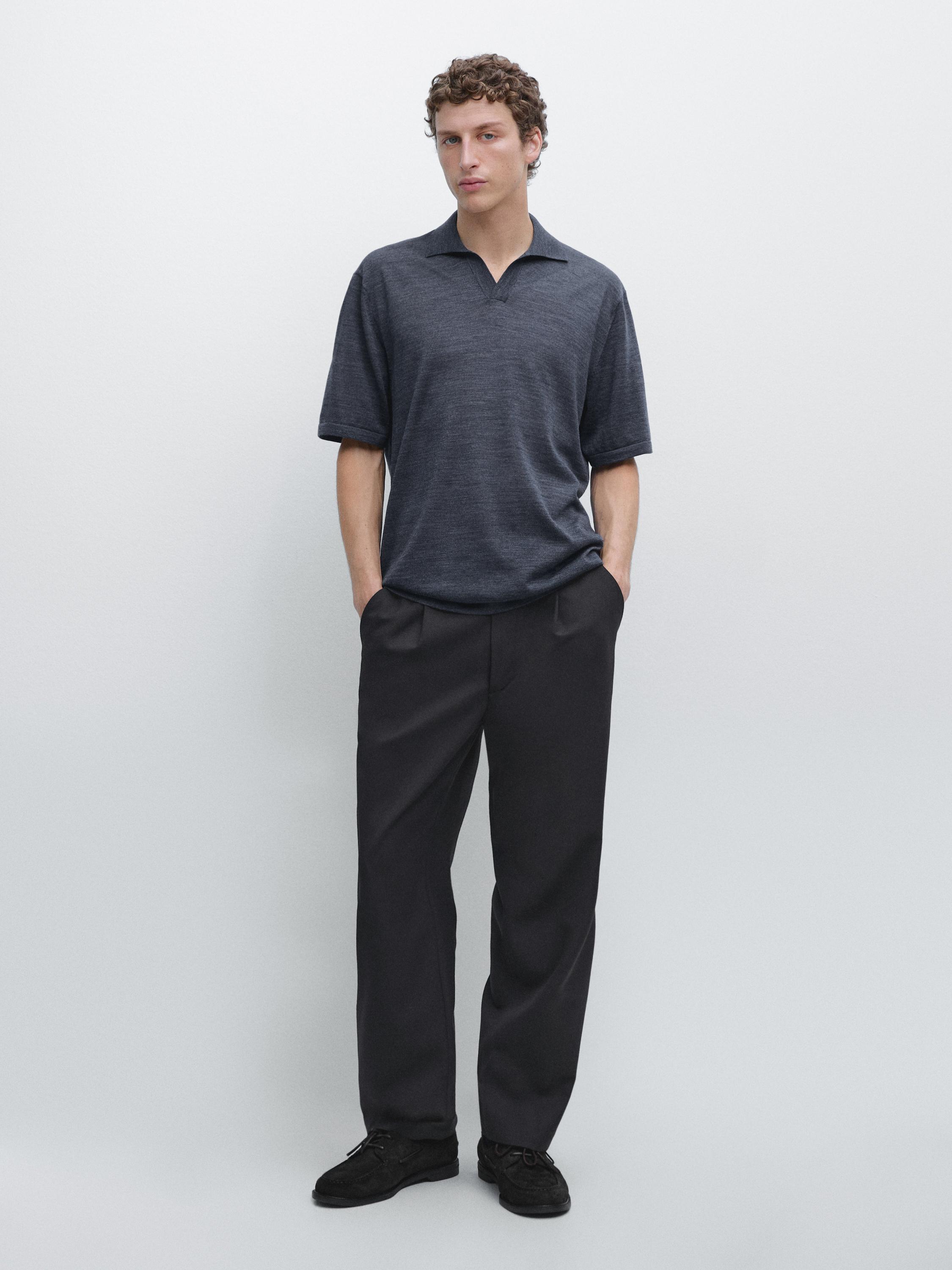 Knit V-neck polo shirt — DARK BLUE