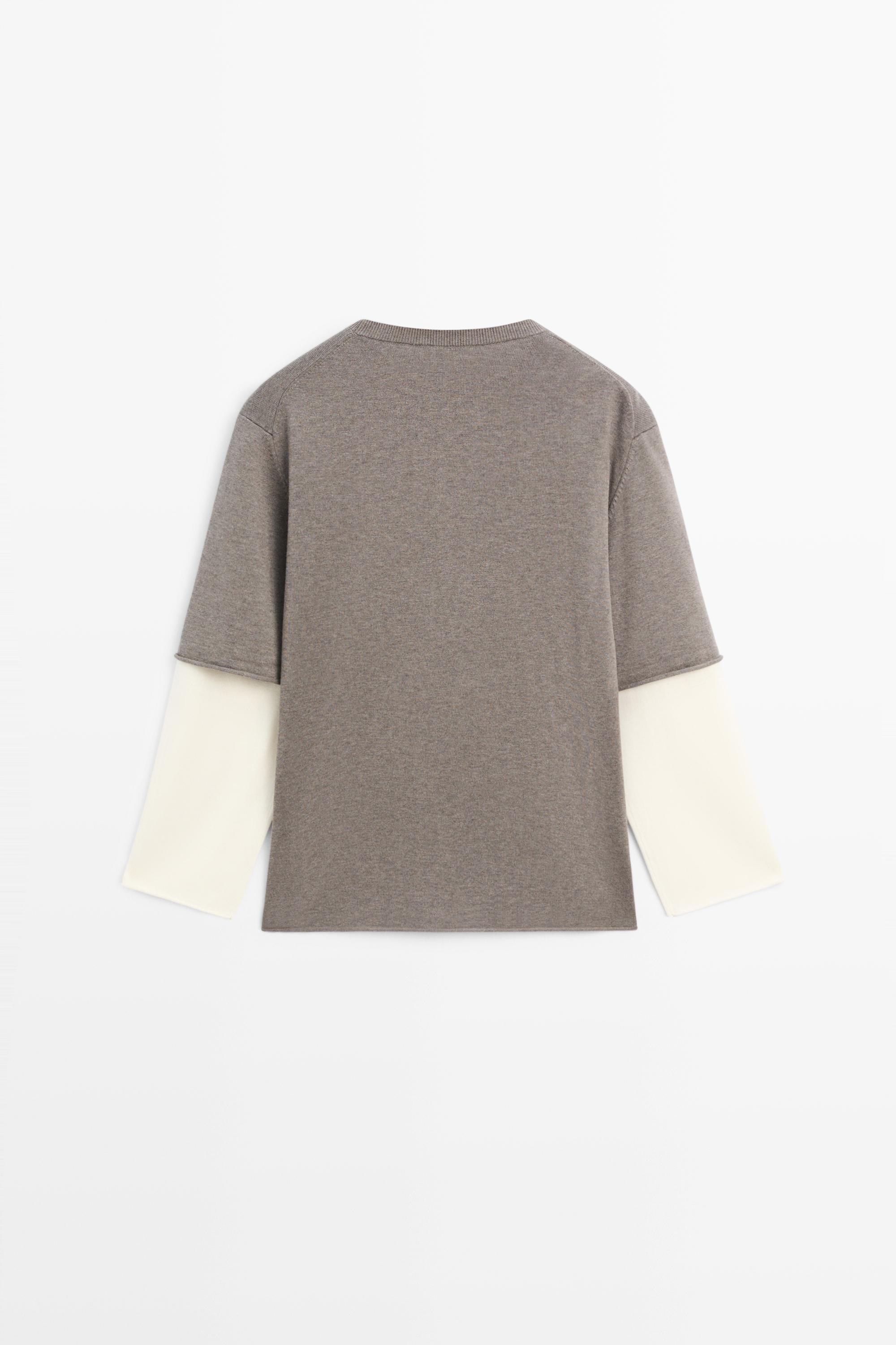 Oversize knit sweater with double sleeve detail — DARK KHAKI