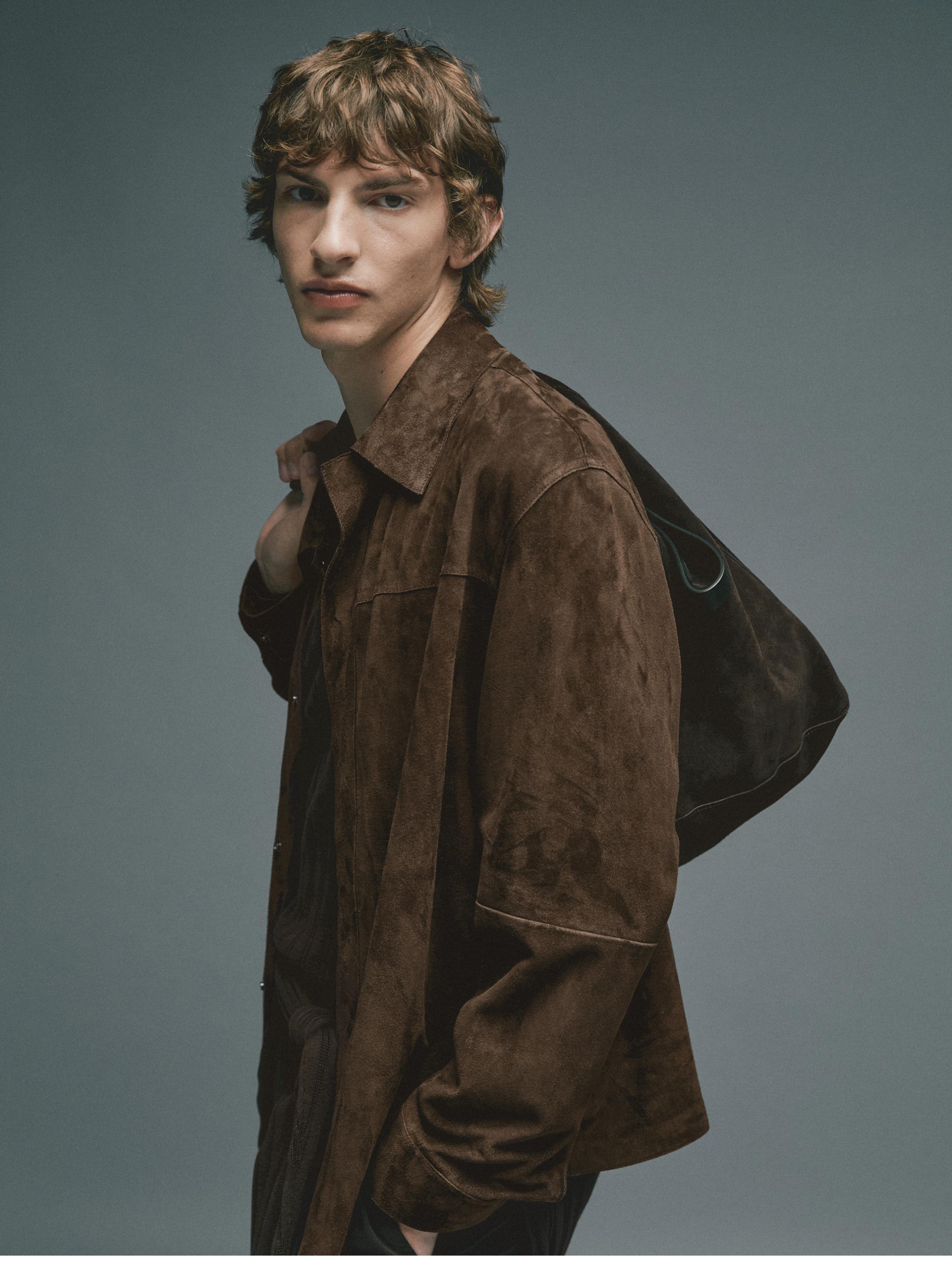 Lightweight suede leather overshirt
