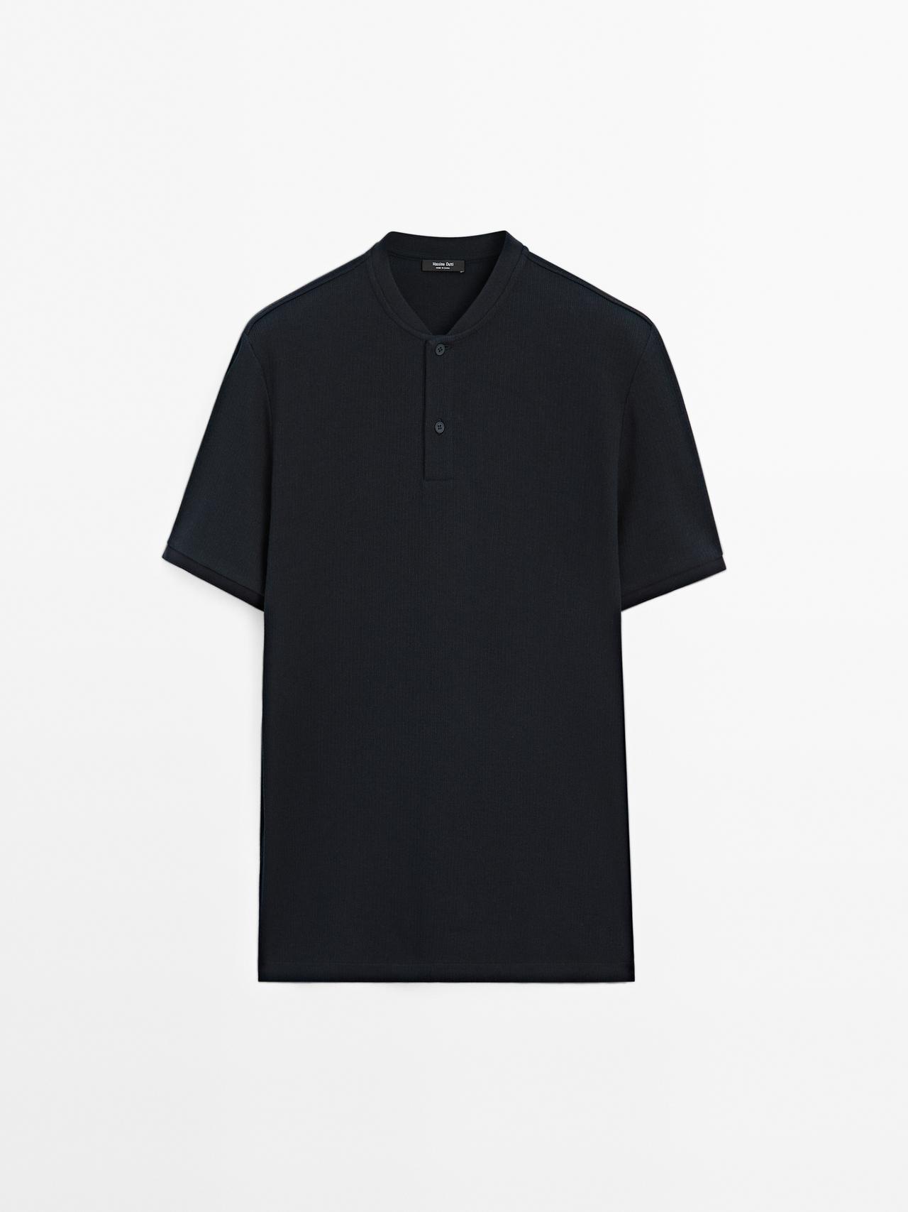 Massimo Dutti - Herre - Poloshirt I Rib Med Ståkrave - Marineblå - M