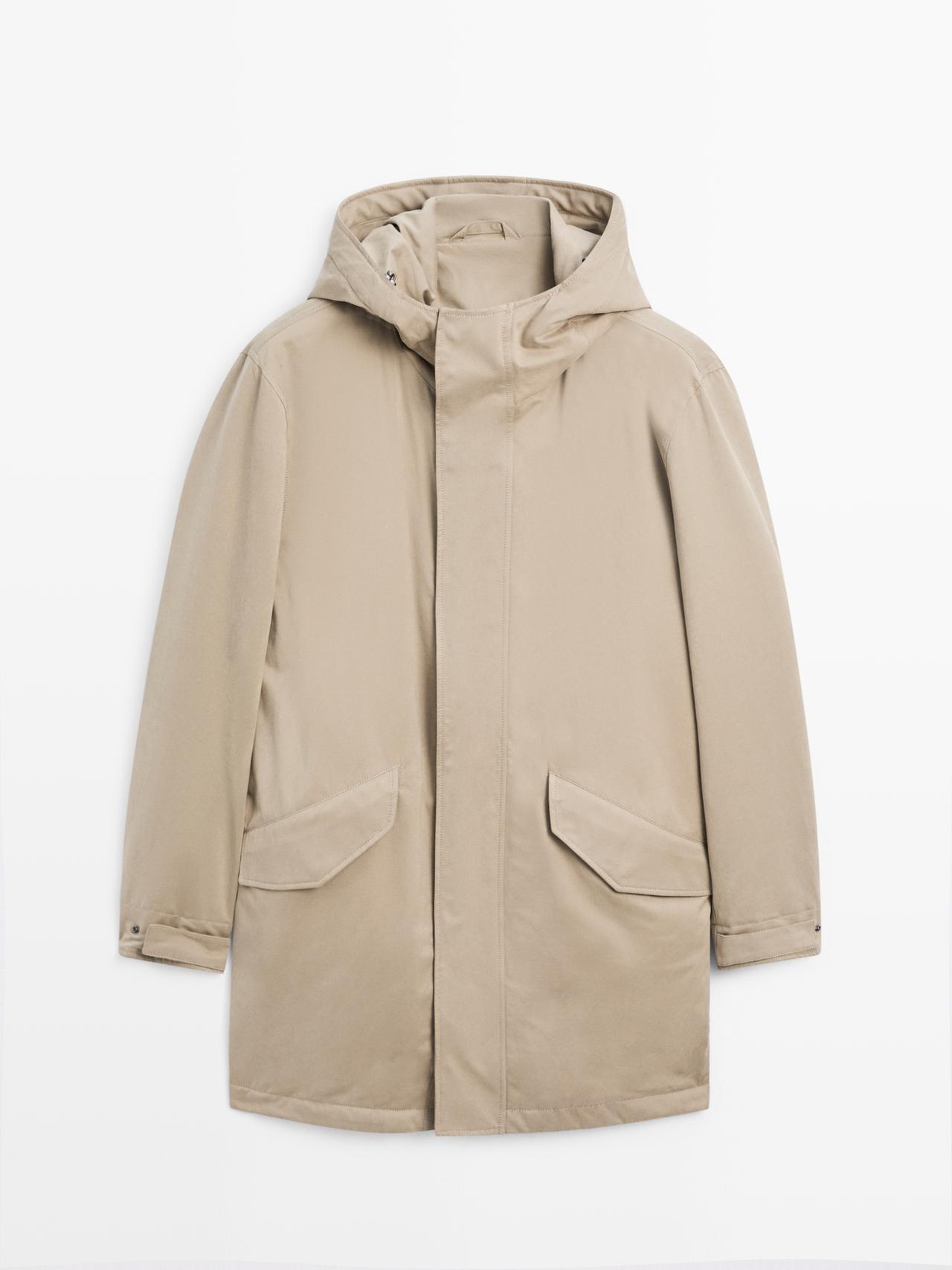 Massimo Dutti - Herre - Parkacoat Fremstillet Af Vandafvisende Stof Med Børstet Overflade. - Beige - L
