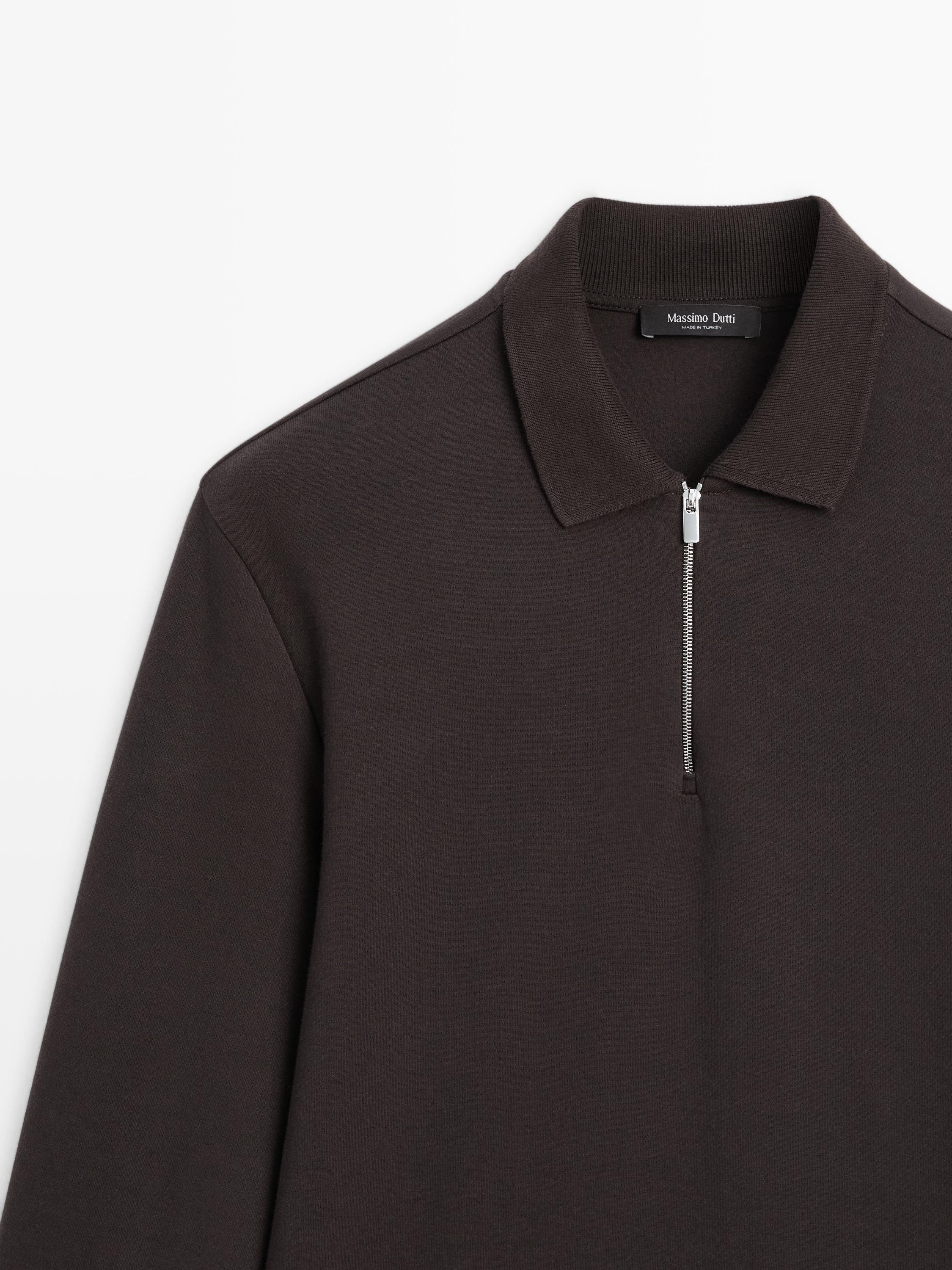 Long sleeve polo shirt with zip-up collar