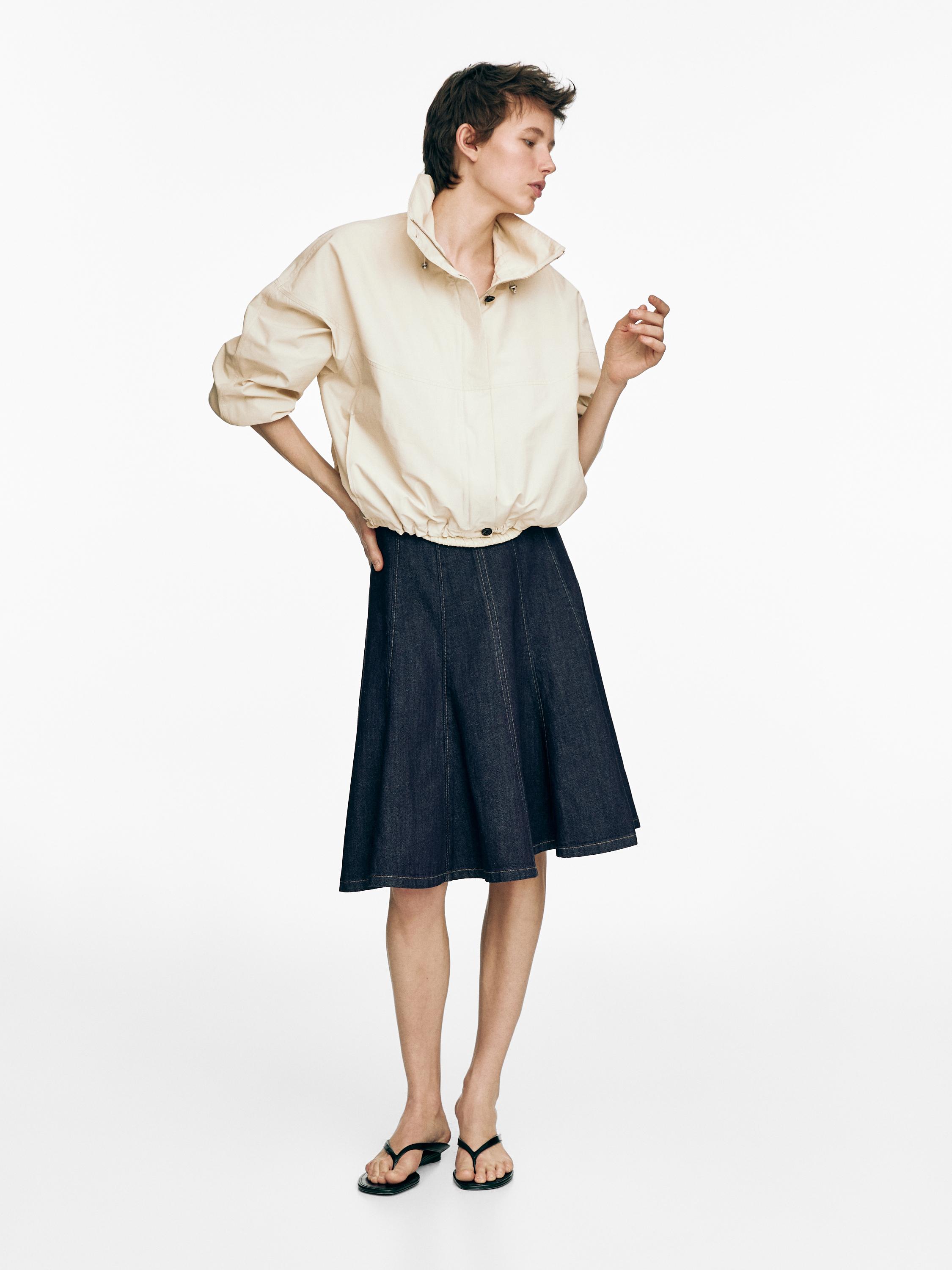 Denim godet midi skirt — DARK BLUE