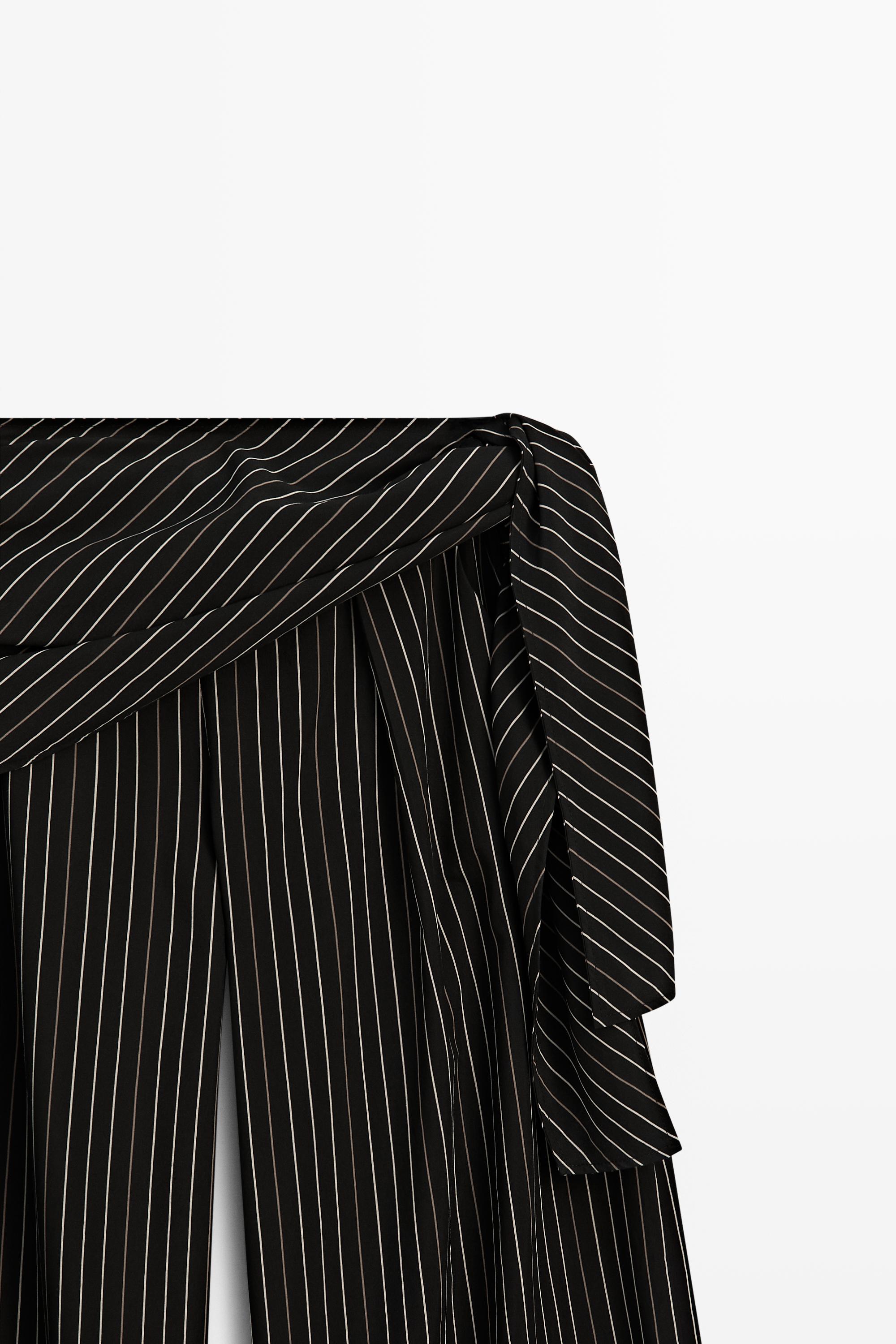 Striped barrel fit pants with scarf detail — BLACK