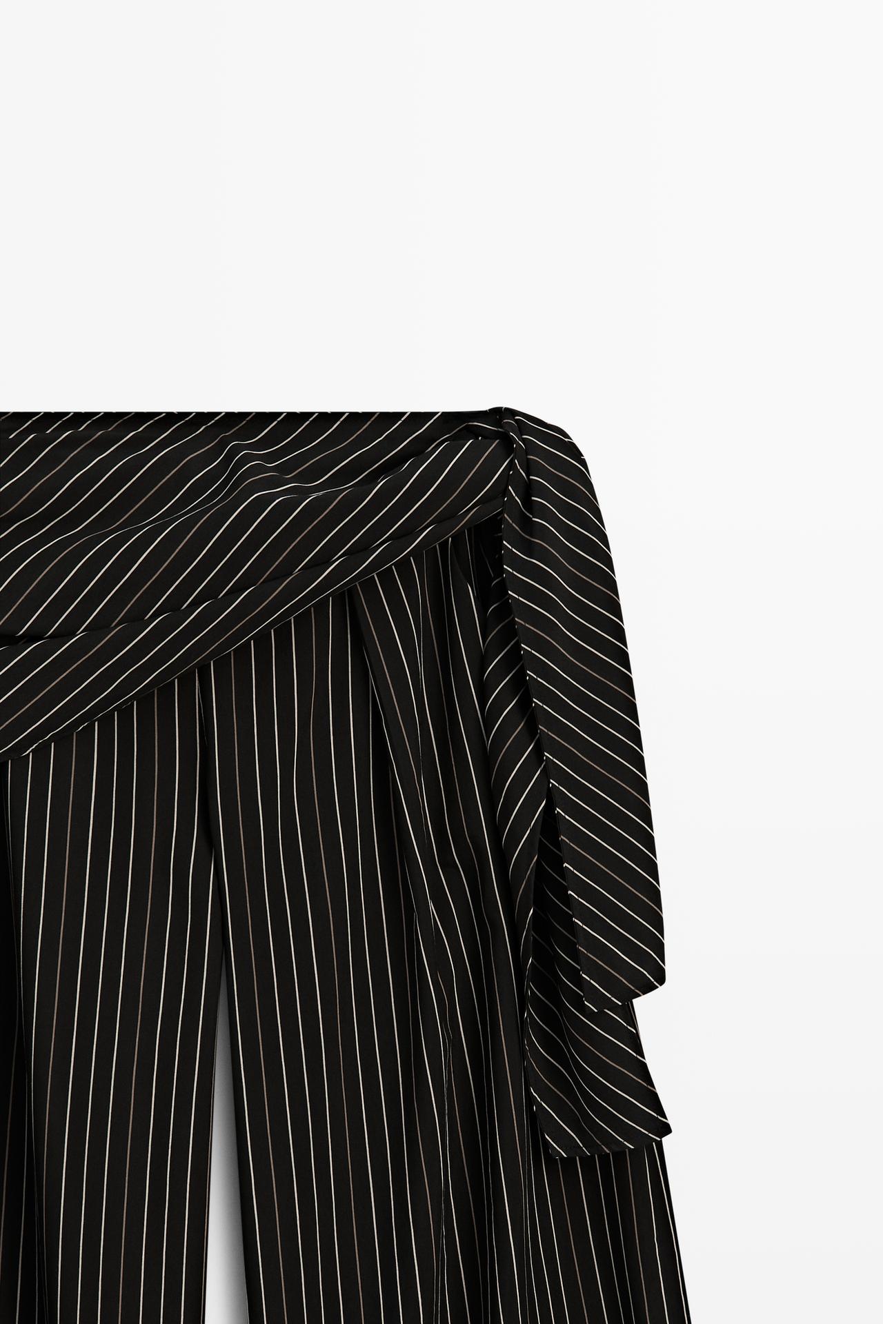 Striped barrel fit pants with scarf detail — BLACK