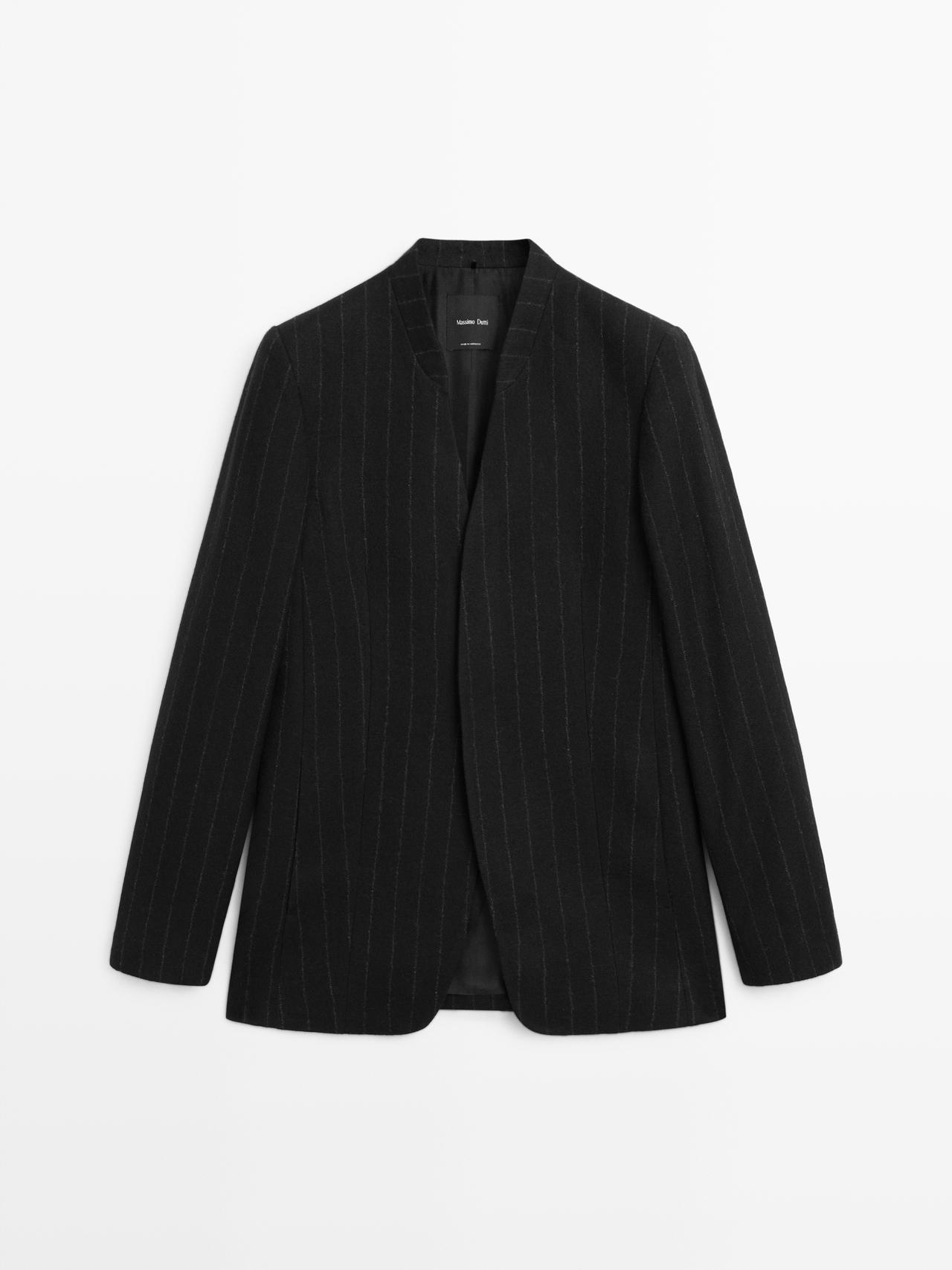 Massimo Dutti - Dame - Nålestribet Blazer Uden Revers - Sort - 42