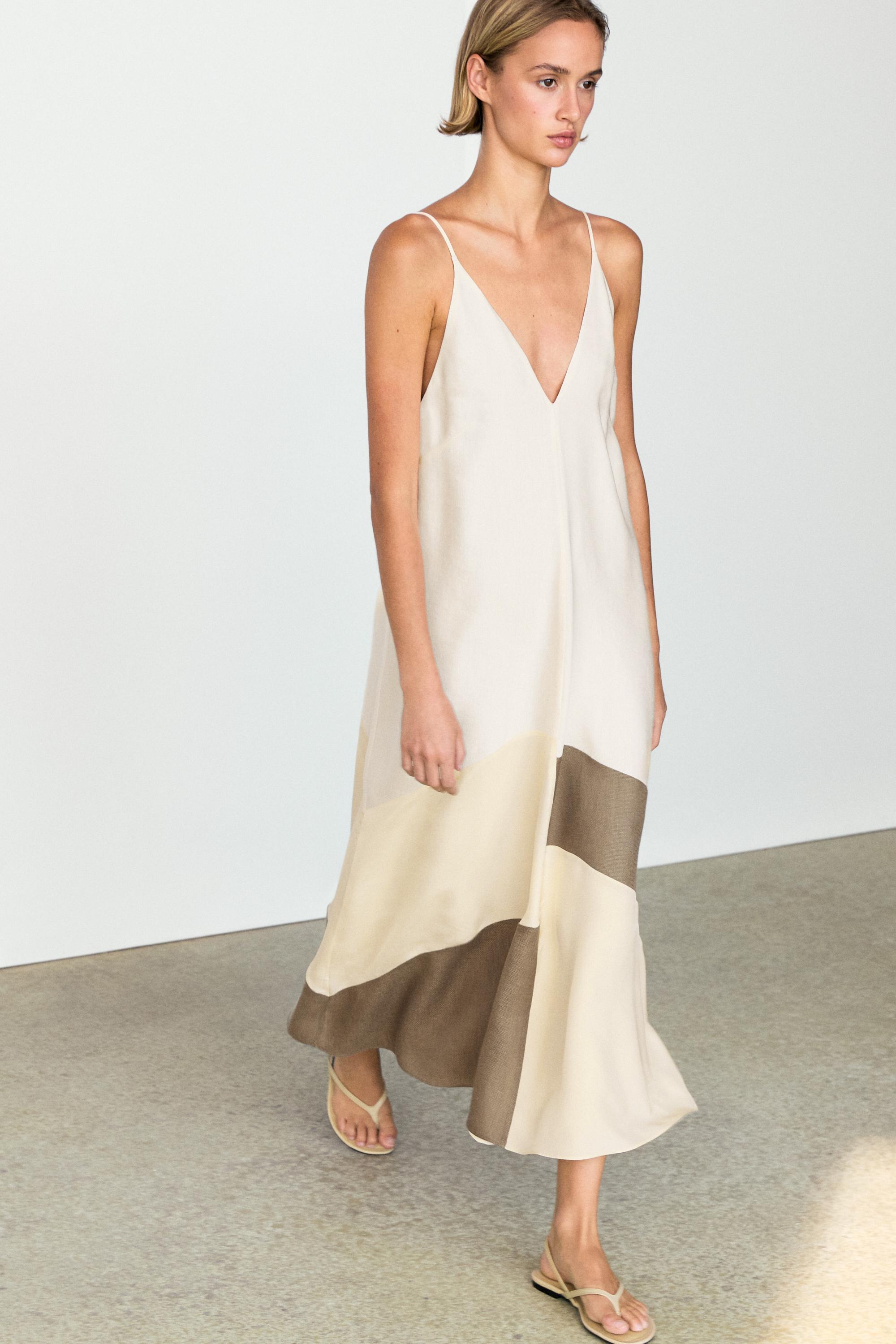 Contrast flowing midi dress — WHITE