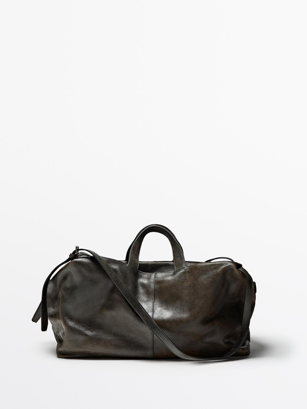 Massimo Dutti - Herre - Weekendtaske I Krakeleret Nappaskind - Sort - 01
