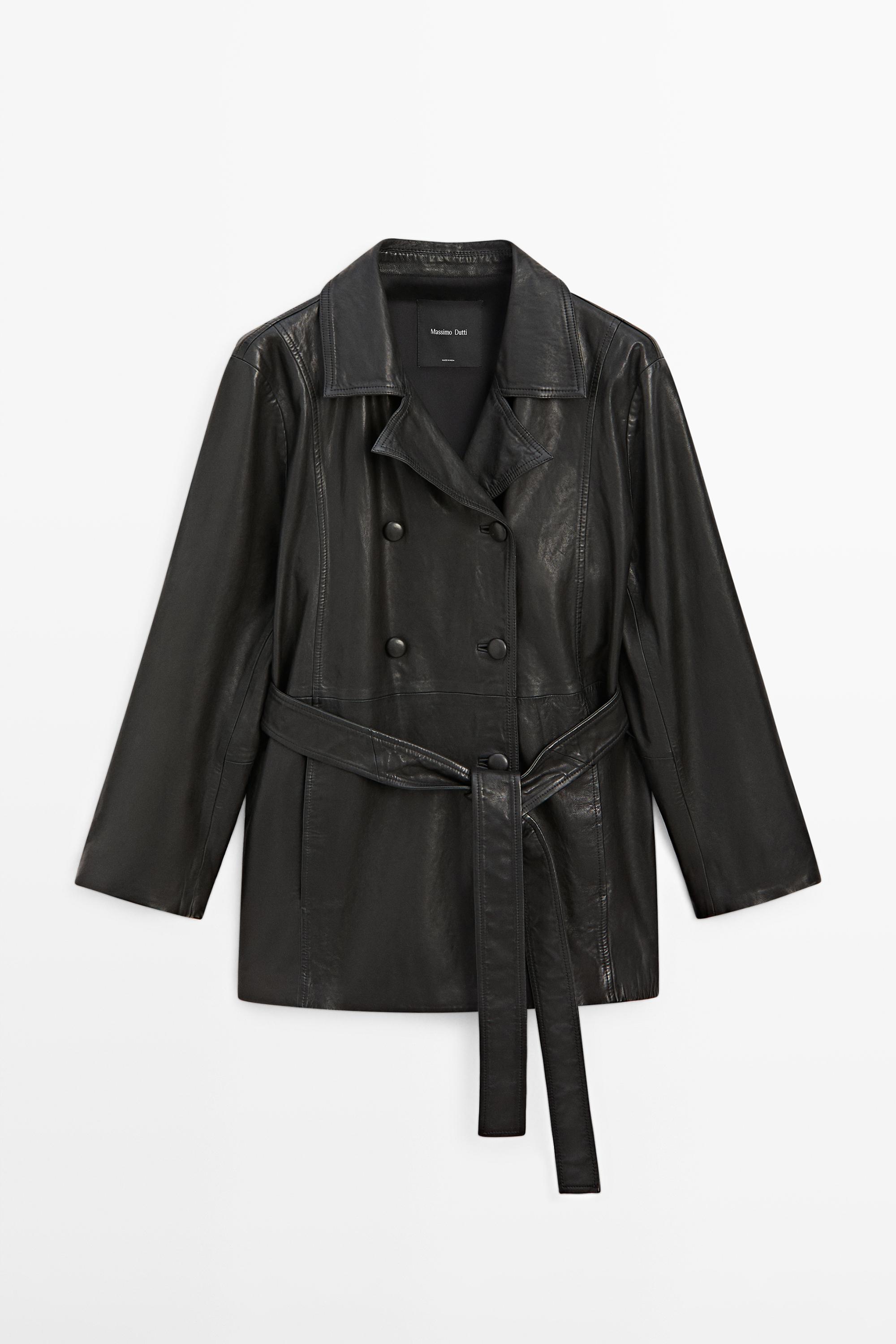 Nappa leather jacket with belt detail