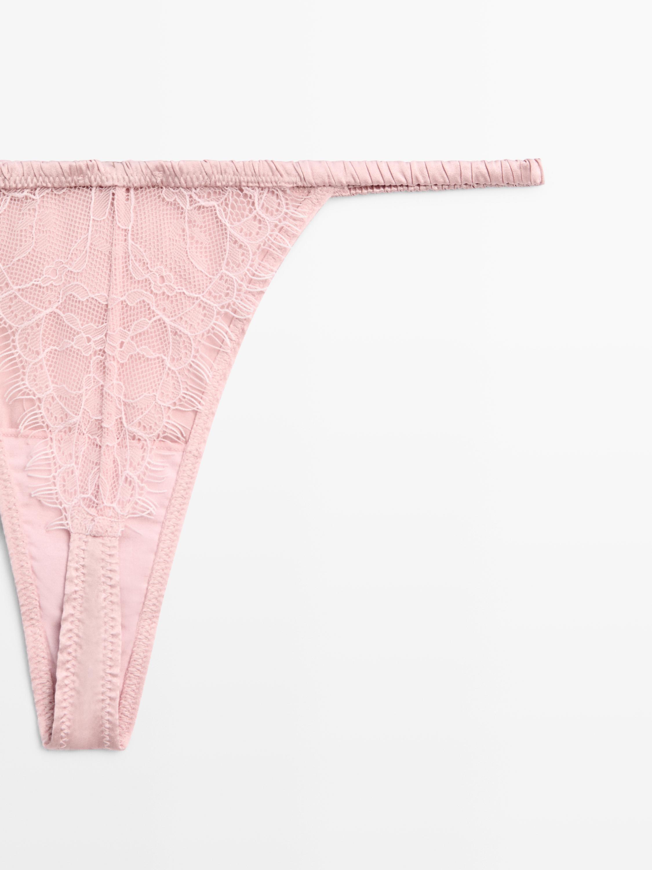 Silk thong with lace detail — ROSE PINK