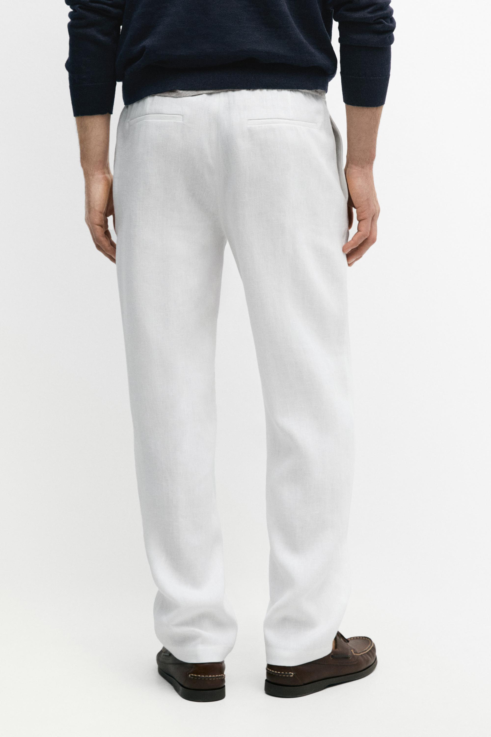 Linen jogger fit pants — WHITE