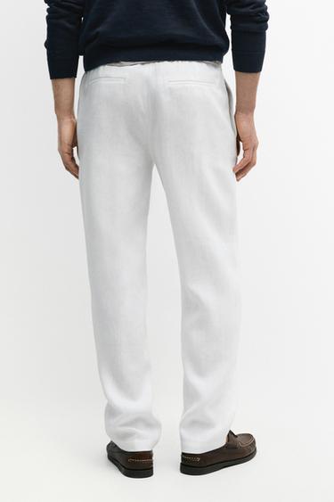 Linen jogger fit pants — WHITE 5