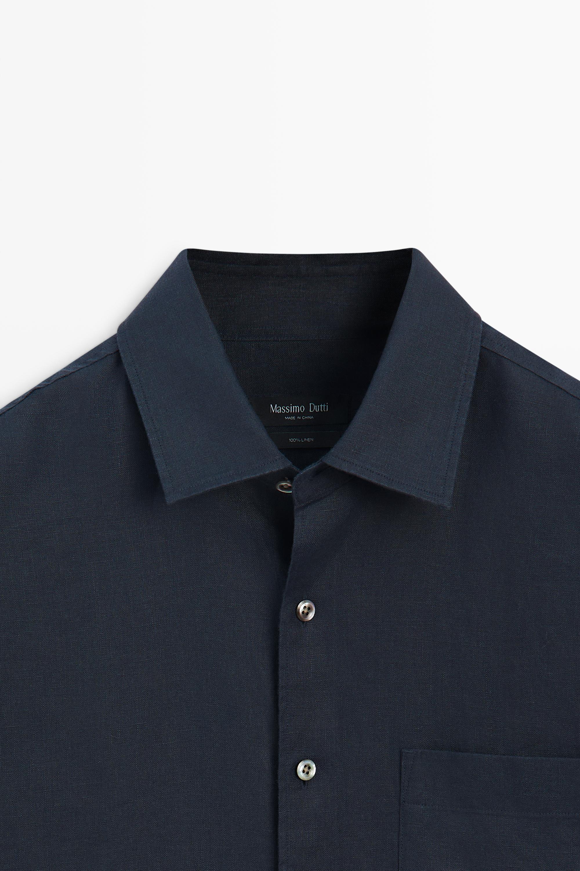 100% linen short sleeve shirt — NAVY BLUE