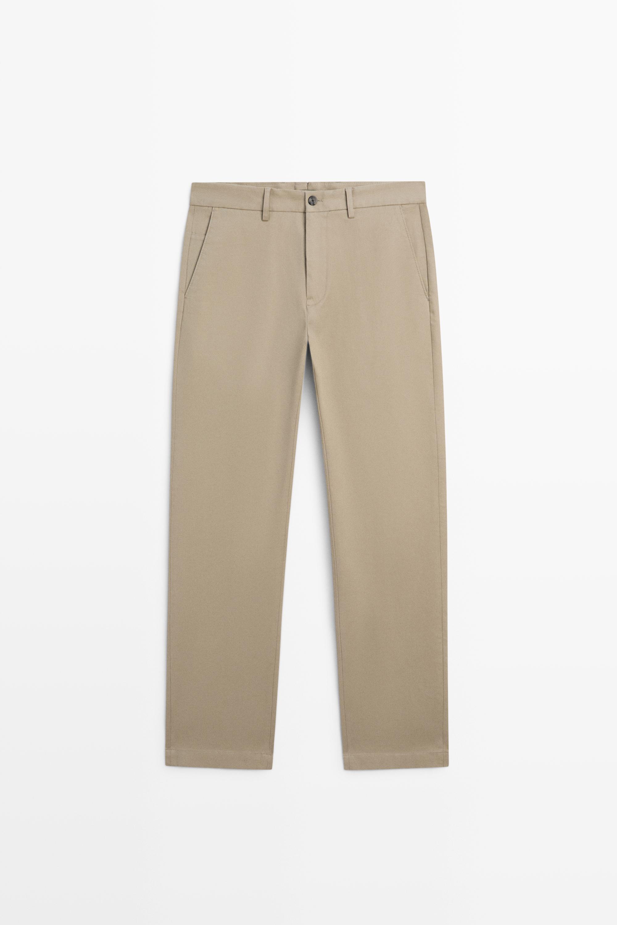 Cotton blend tapered fit trousers — GREEN