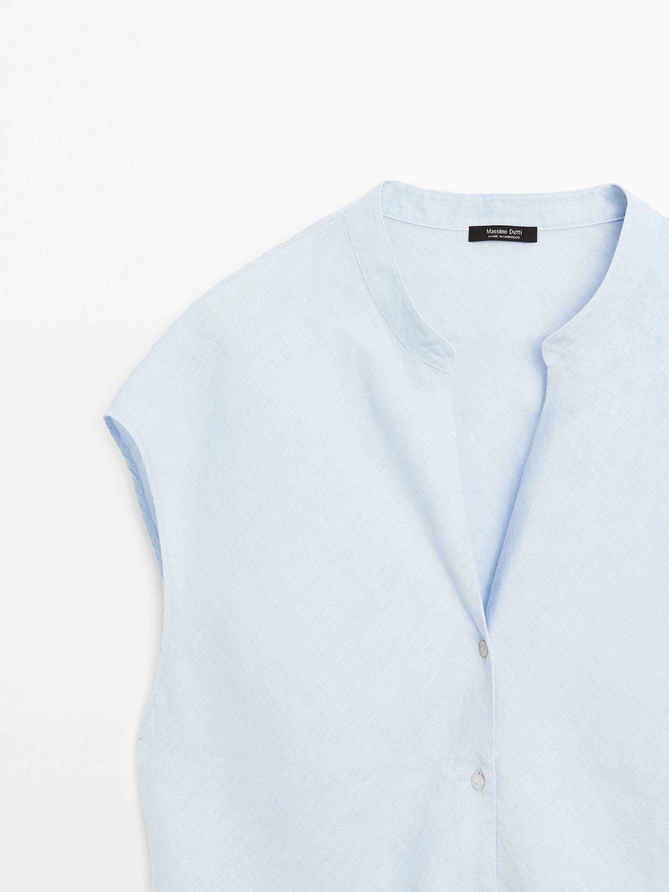 100% linen flowing blouse with open neck