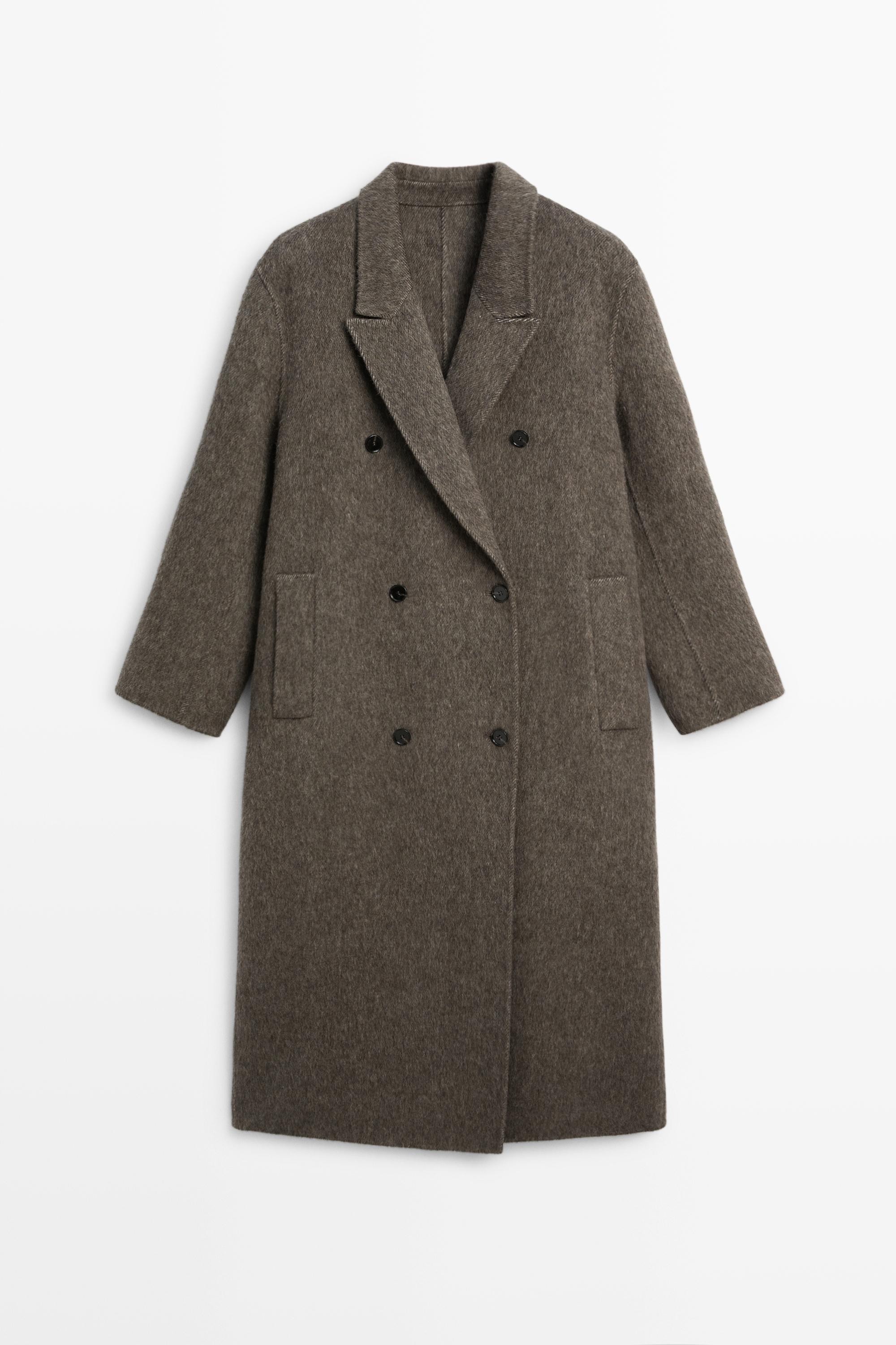 Long double-breasted wool blend coat