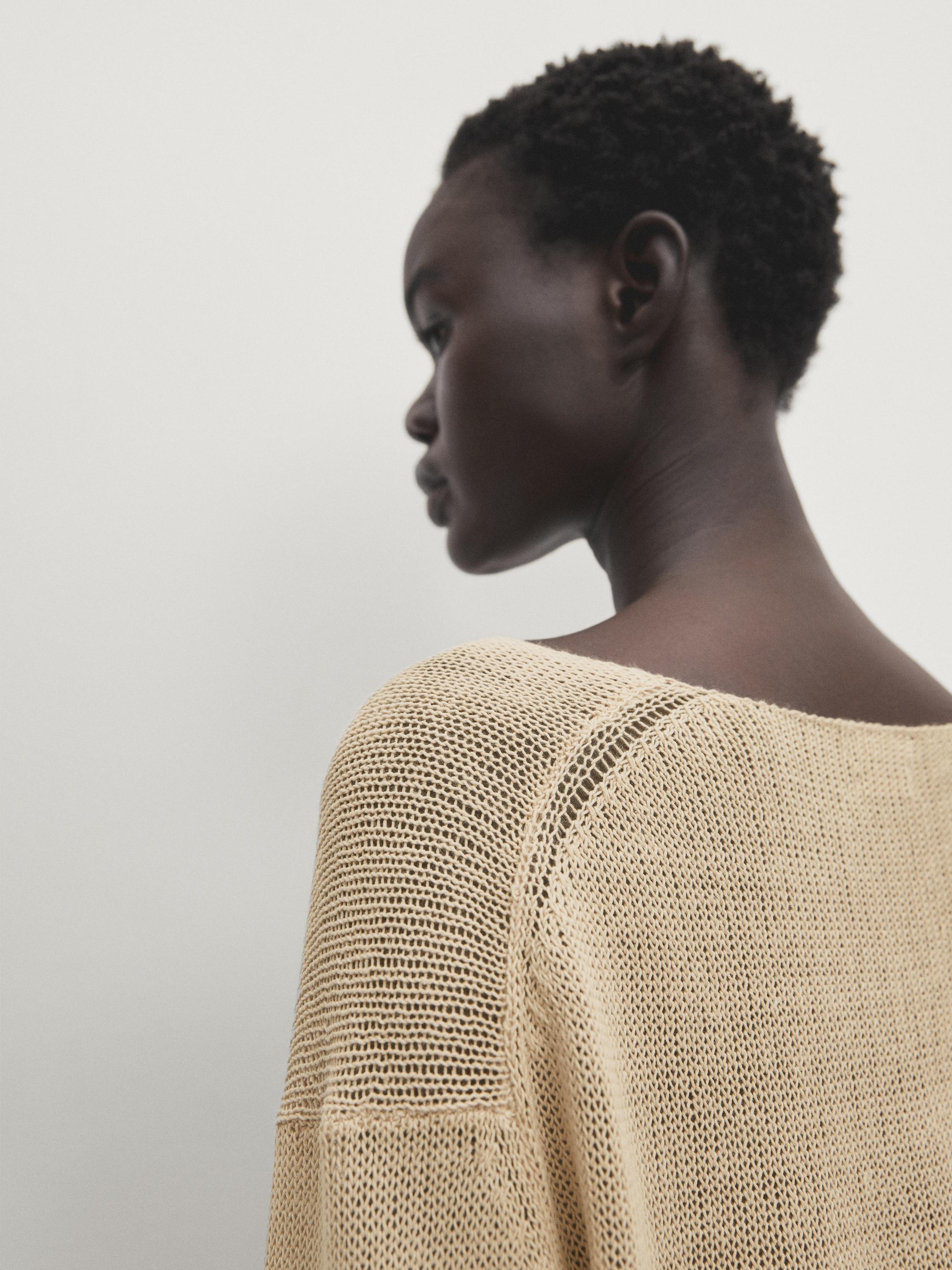 100% linen knit V-neck sweater
