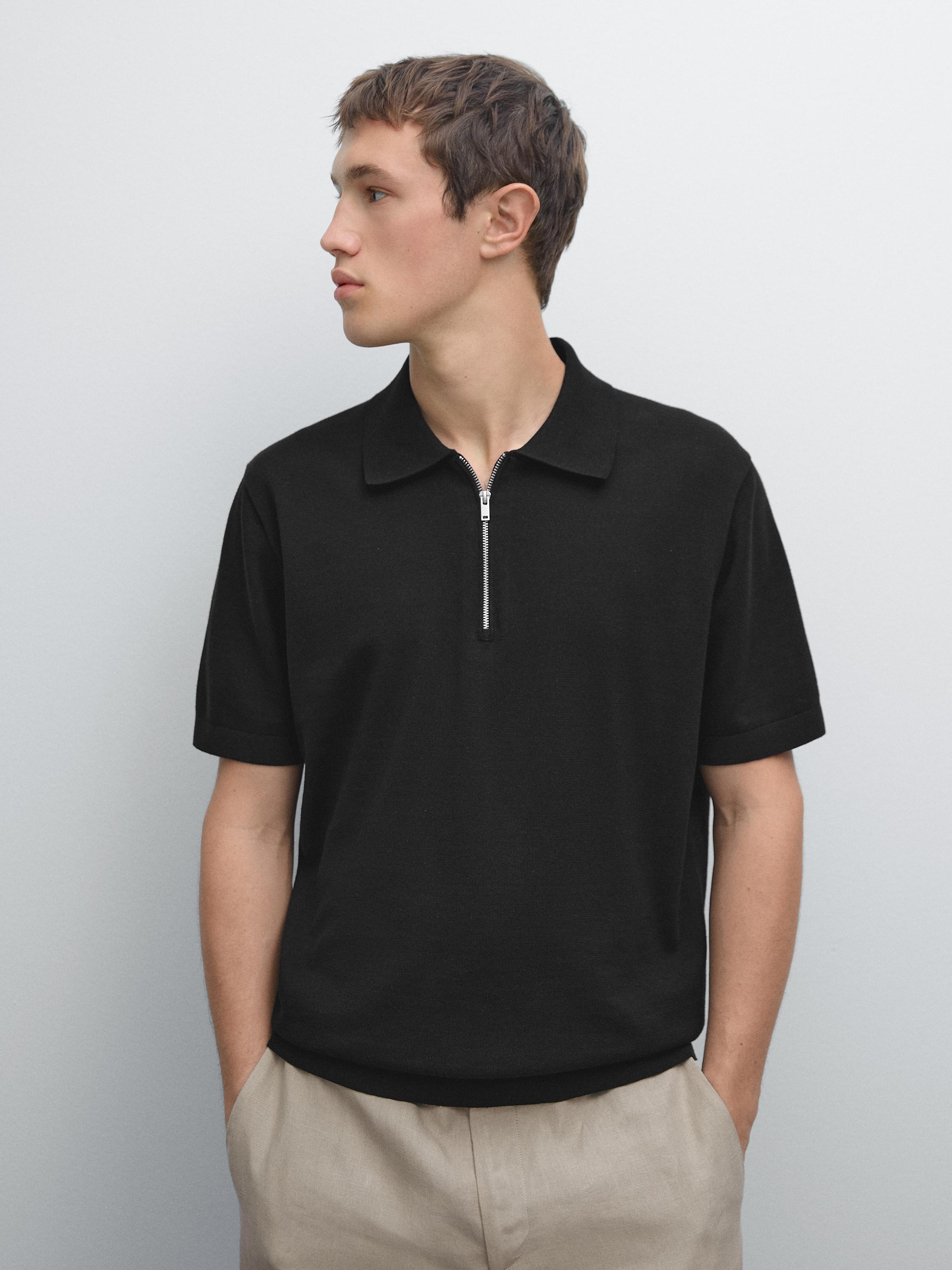 Cotton knit quarter-zip polo shirt