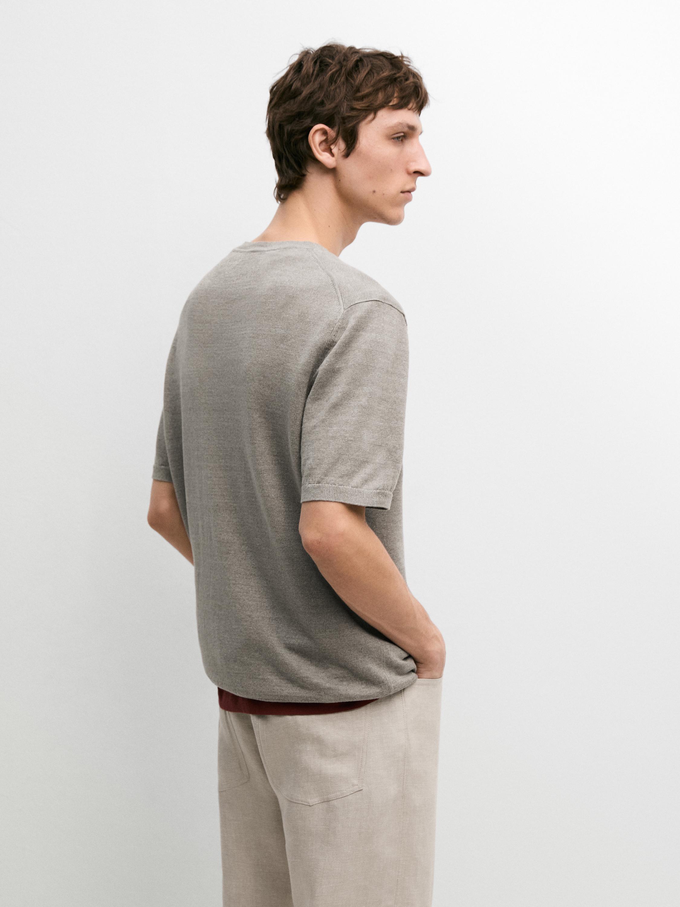 Lightweight 100% linen knit T-shirt — NATURAL GREY
