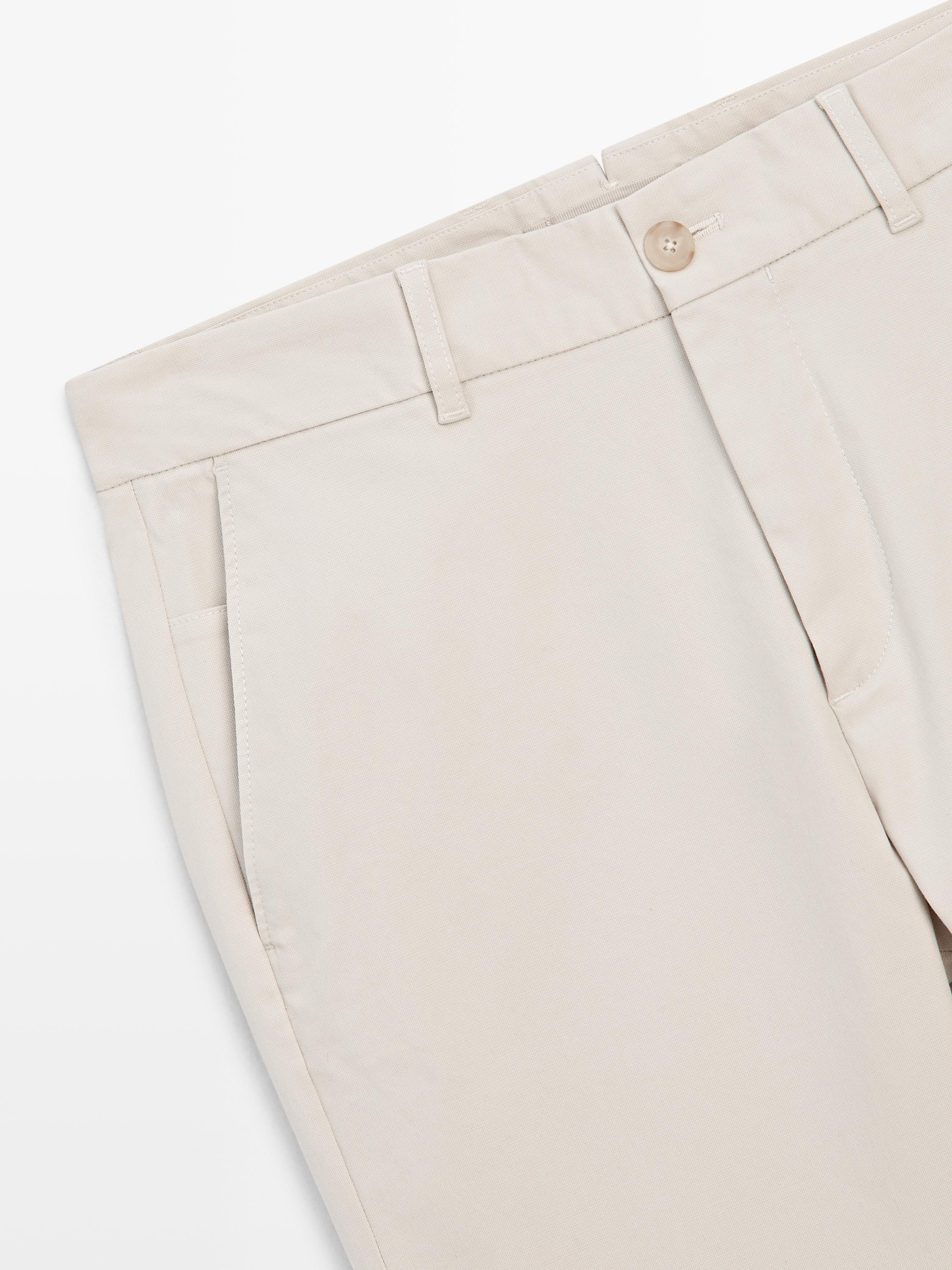 Cotton blend tapered fit trousers — BEIGE