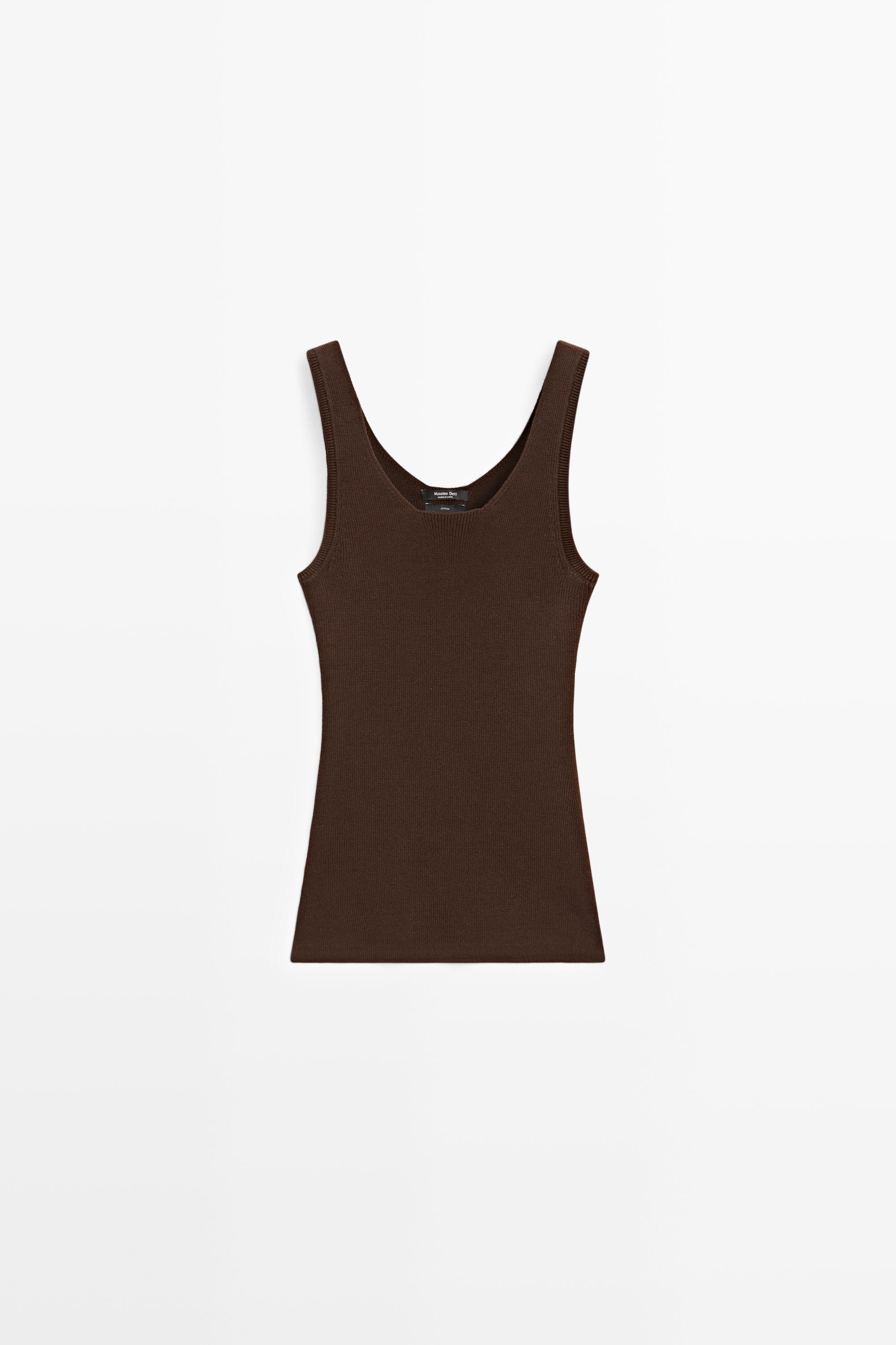 100% cotton ribbed tank top — BROWN