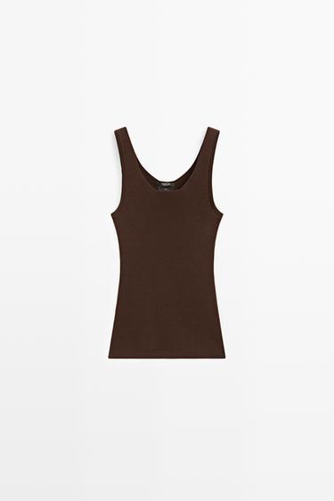 100% cotton ribbed tank top — BROWN 2