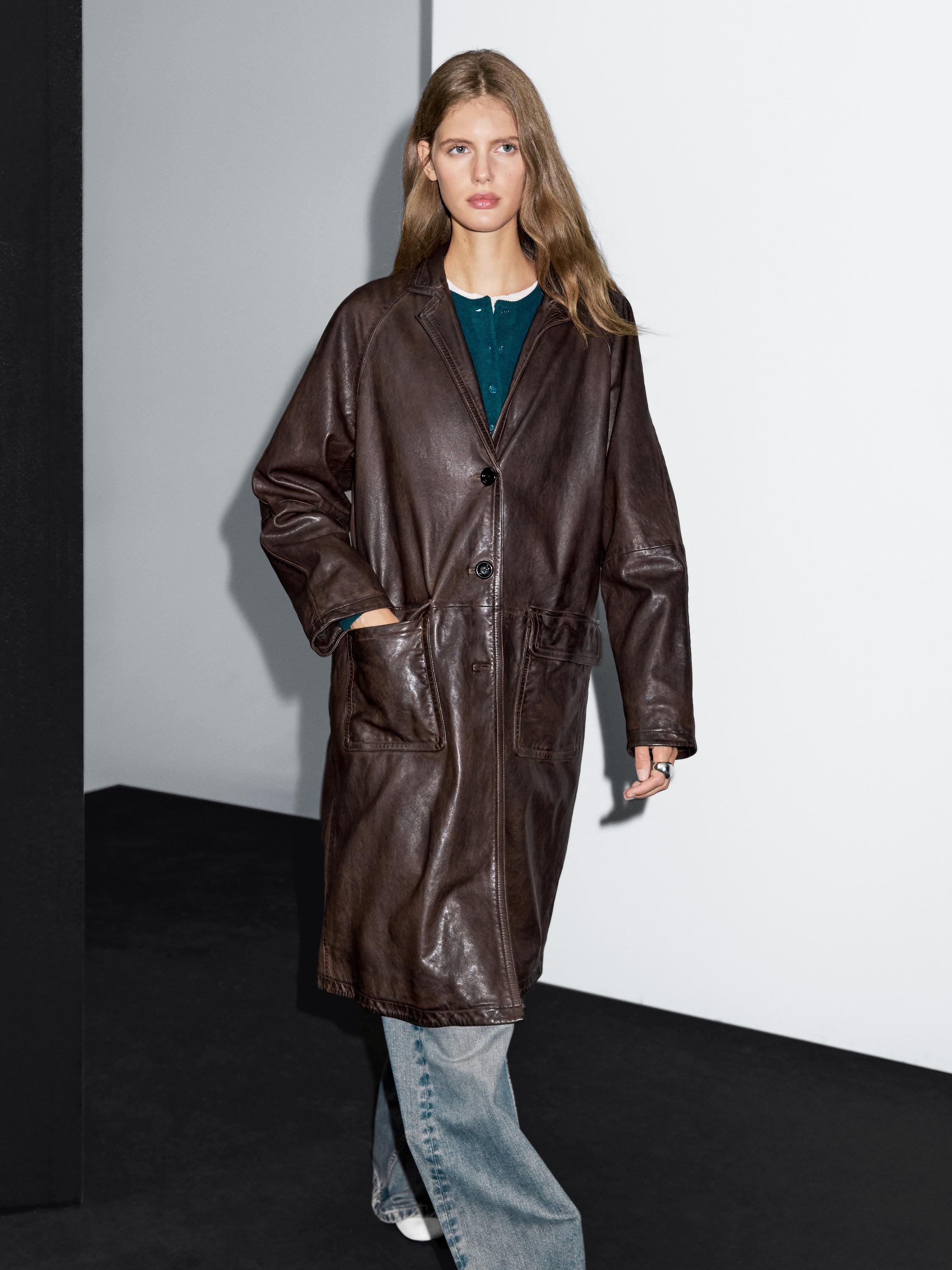 Manteau long en cuir nappa