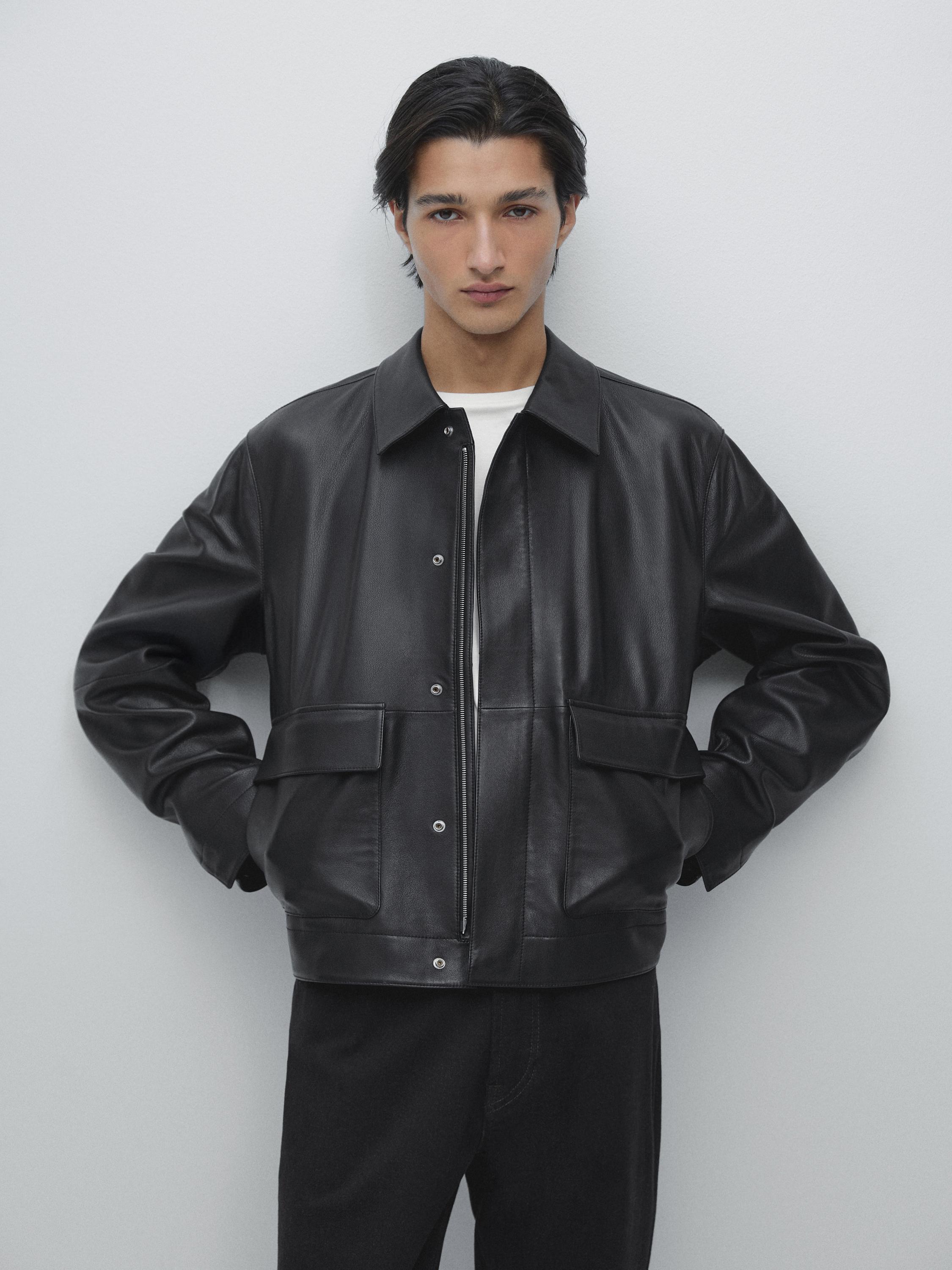 Giacca con tasche in pelle nappata