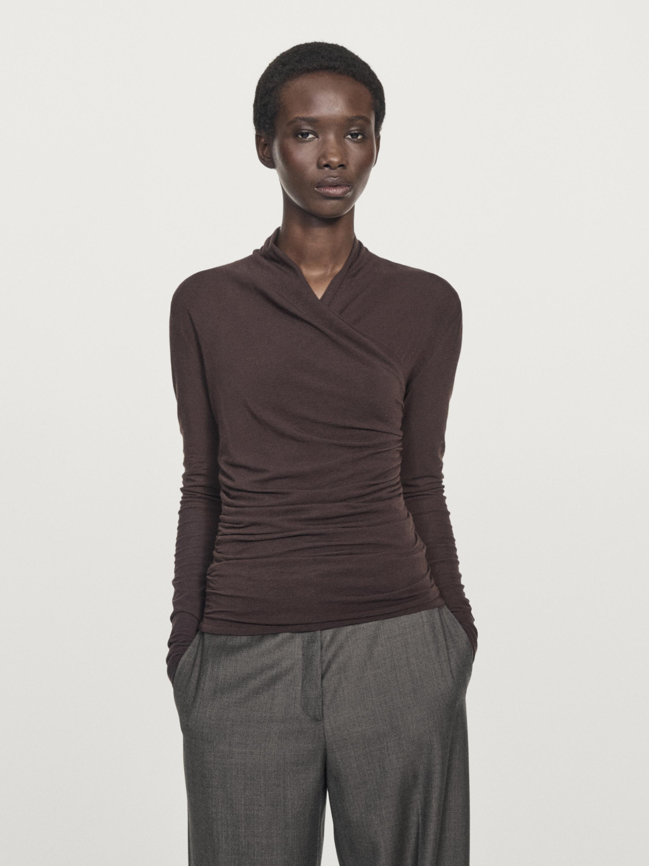 Draped long sleeve T-shirt