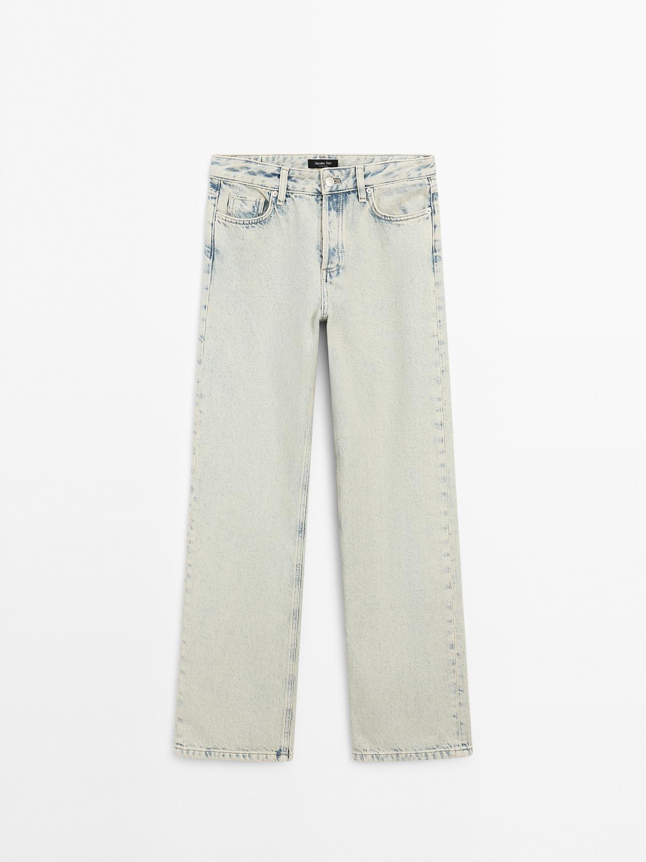 Massimo Dutti - Dames - Wide Leg Jeans Met Halfhoge Taille - Lichtblauw - 42