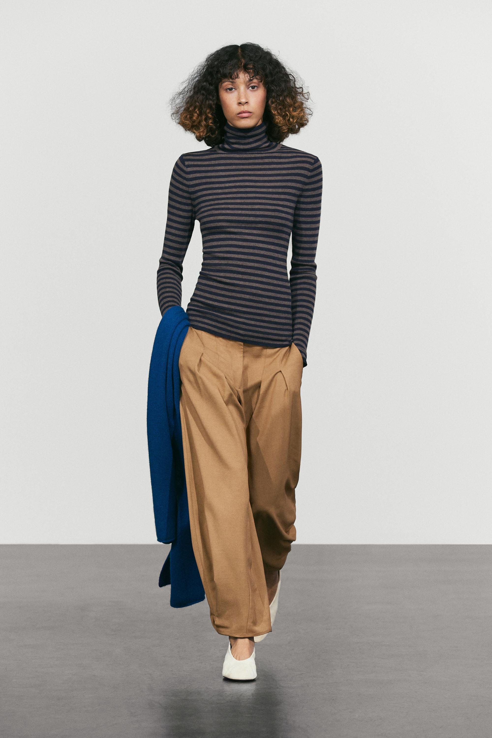 Striped turtleneck knit sweater