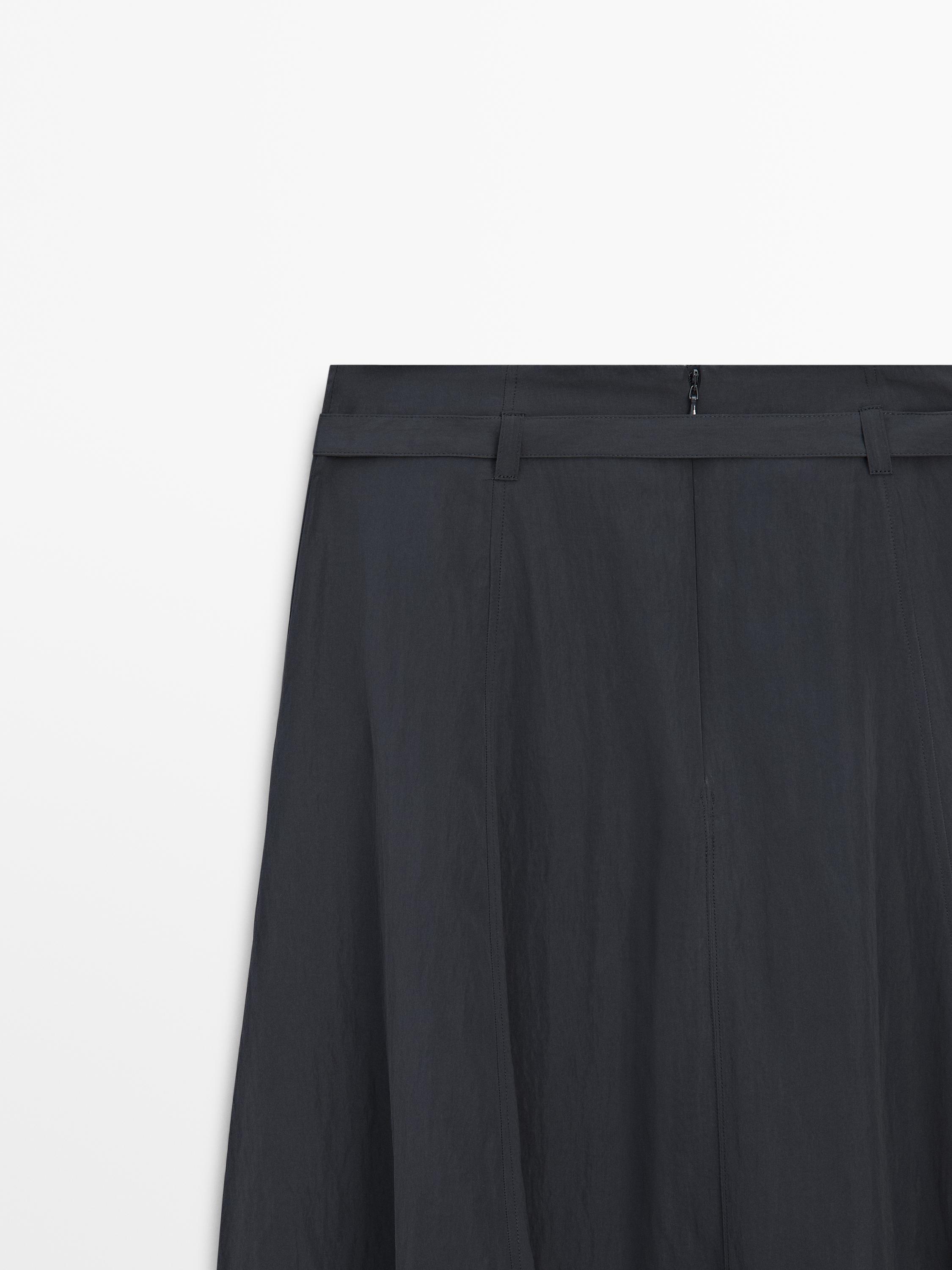Long skirt with belt detail — GREY BLUE