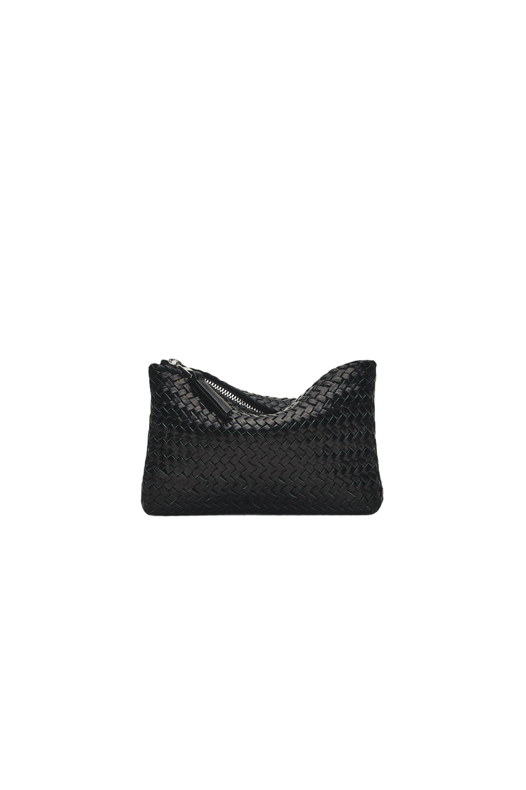 Braided nappa leather pouch bag — BLACK