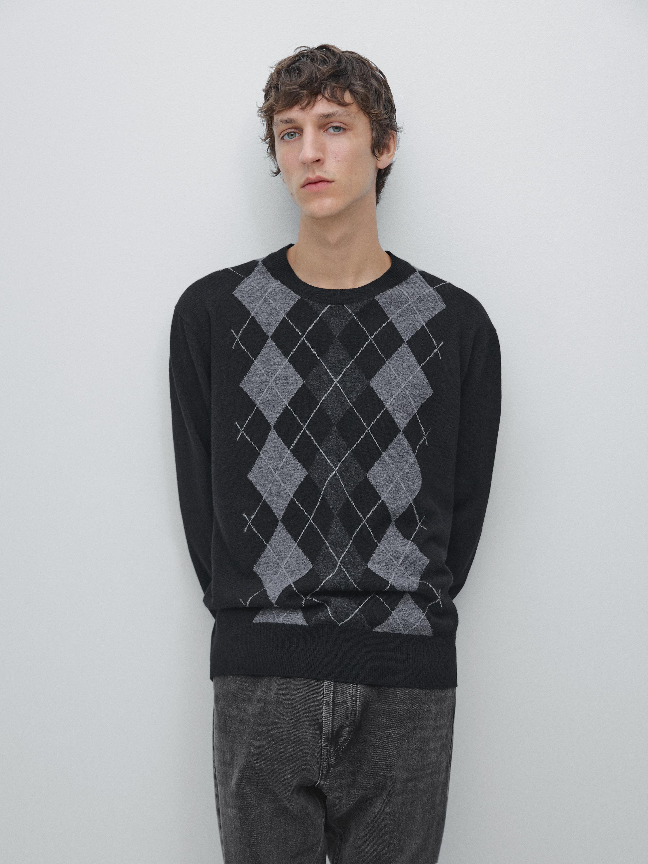 100% wool Argyle knit sweater