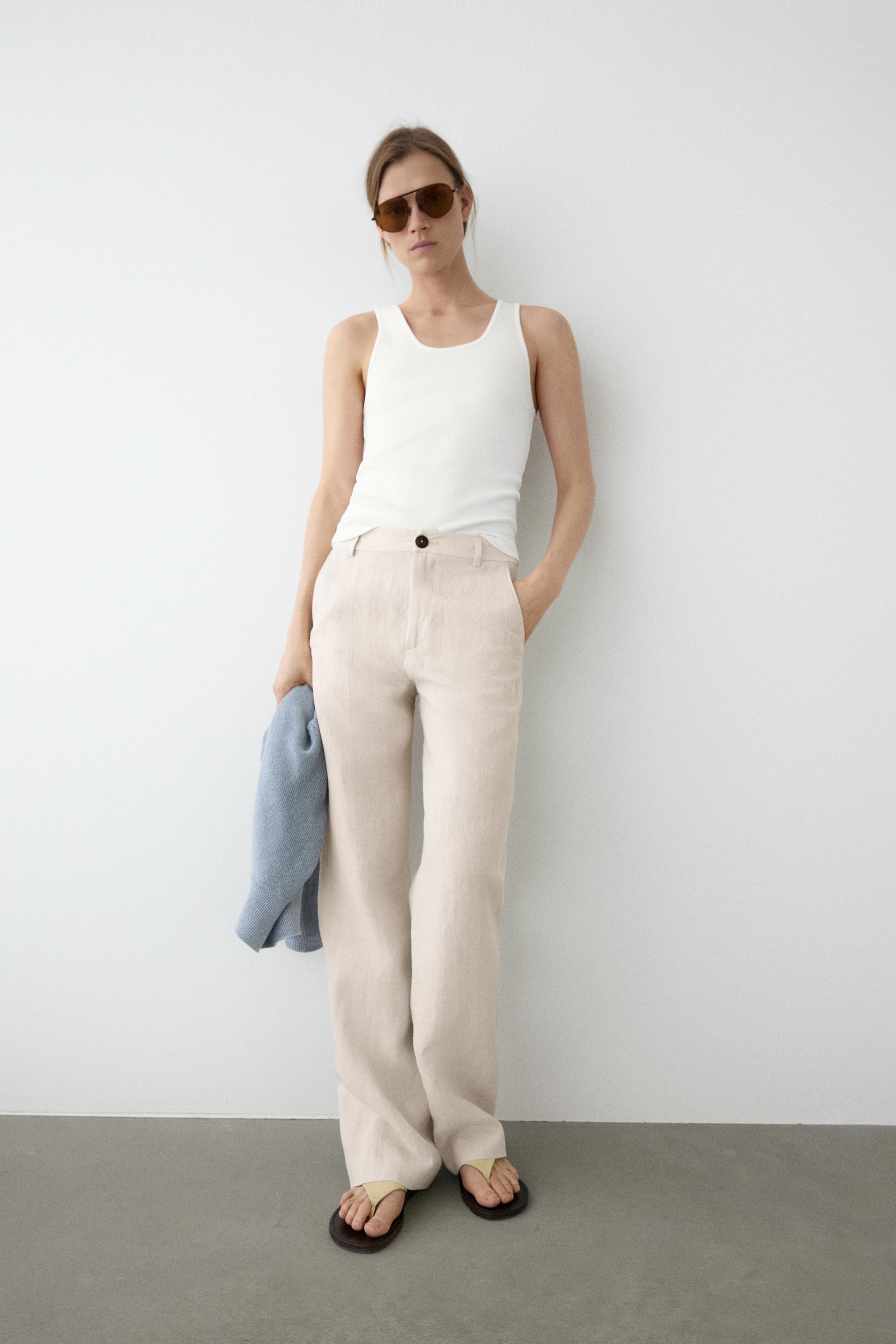 100% linen relaxed fit trousers — Off white