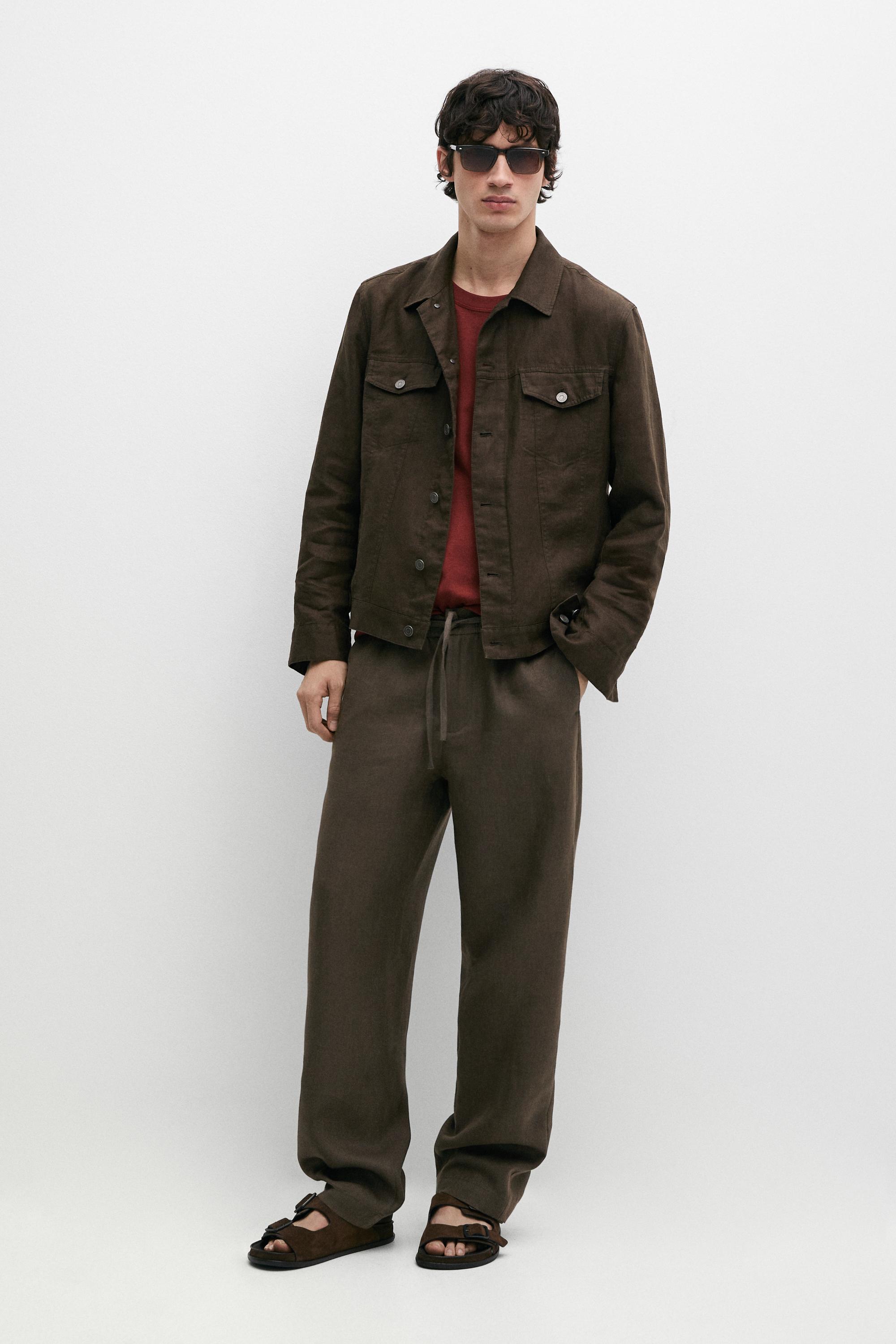 100% linen trousers with herringbone detail — GREEN