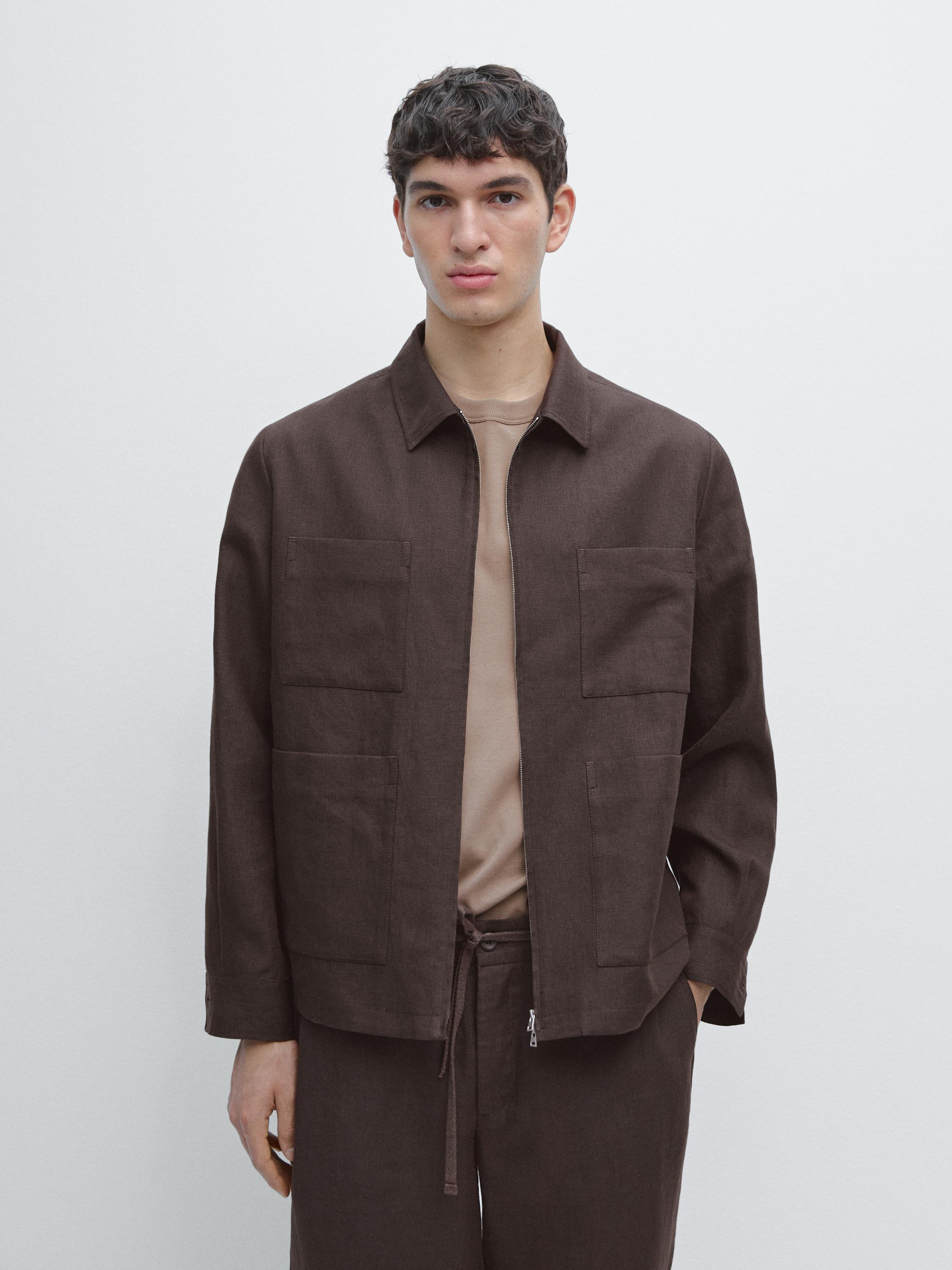 Total look linen overshirt — Chocolate