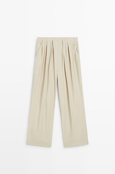Fluid pants with pleat detail — Beige 1