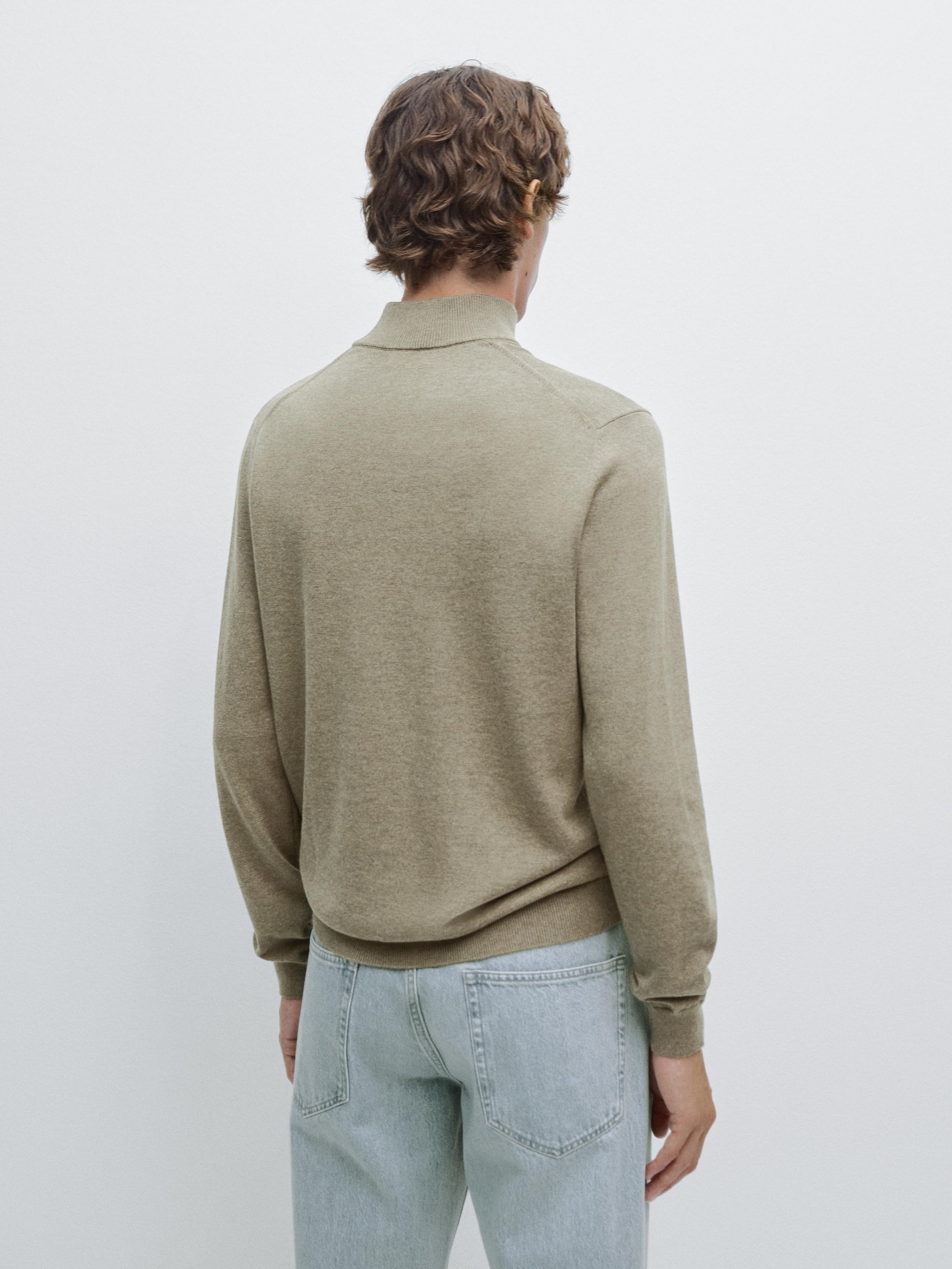 Knit sweater with mock button neck
