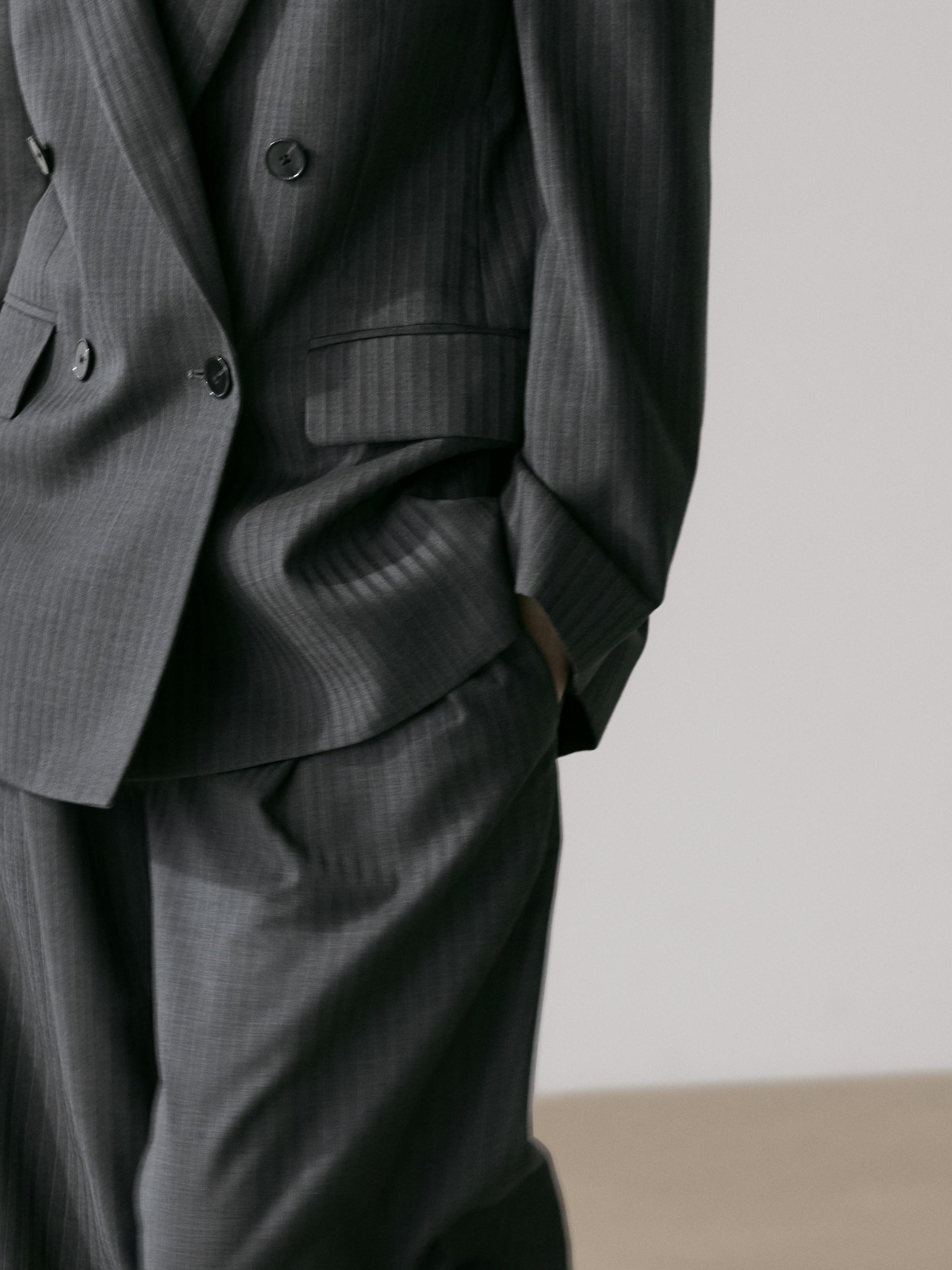 Pinstripe cool wool blend suit blazer — GREY